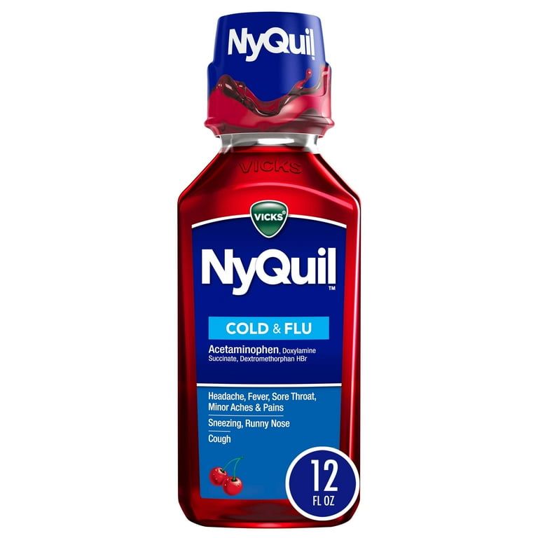 Vicks NyQuil Cold and Flu Liquid, Nighttime Cold and Flu Medicine, Cherry, 12 Fl oz_2