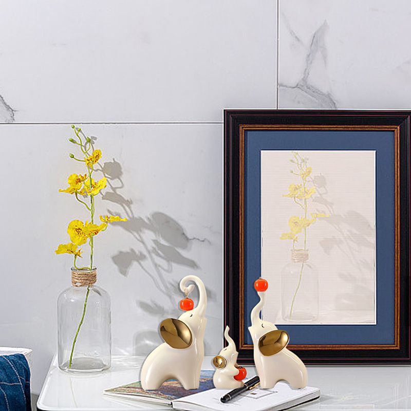 Pajangan Meja Patung Gajah Putih 3 Pasang Family Keramik Dekorasi Keberuntungan Kebijaksanaan_3