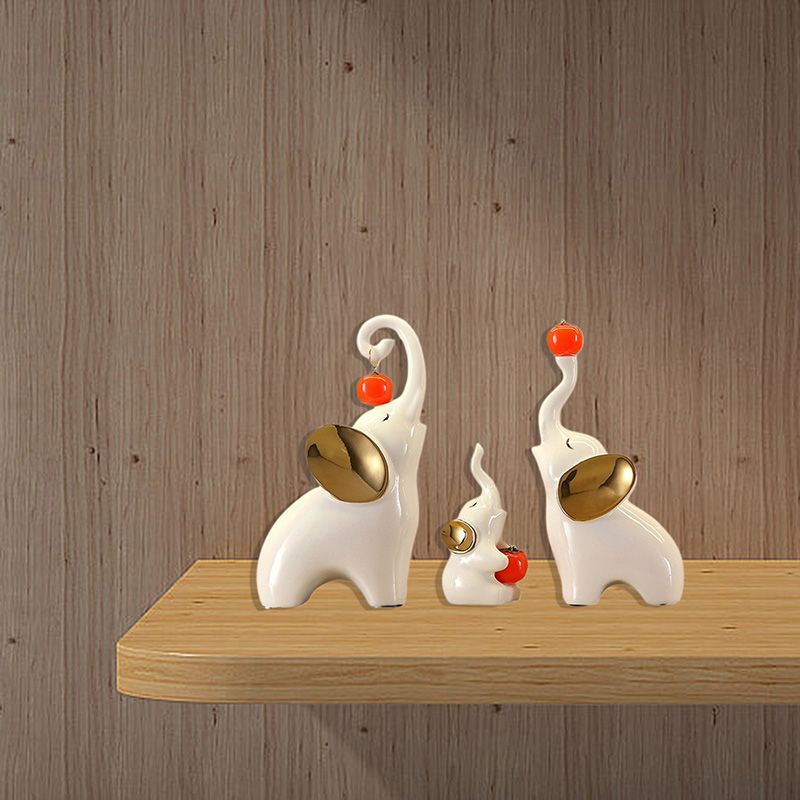 Pajangan Meja Patung Gajah Putih 3 Pasang Family Keramik Dekorasi Keberuntungan Kebijaksanaan_6