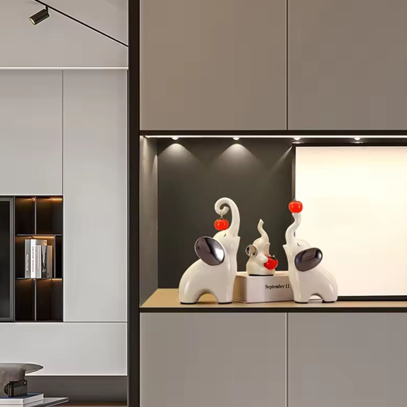 Pajangan Meja Patung Gajah Putih 3 Pasang Family Keramik Dekorasi Keberuntungan Kebijaksanaan_10