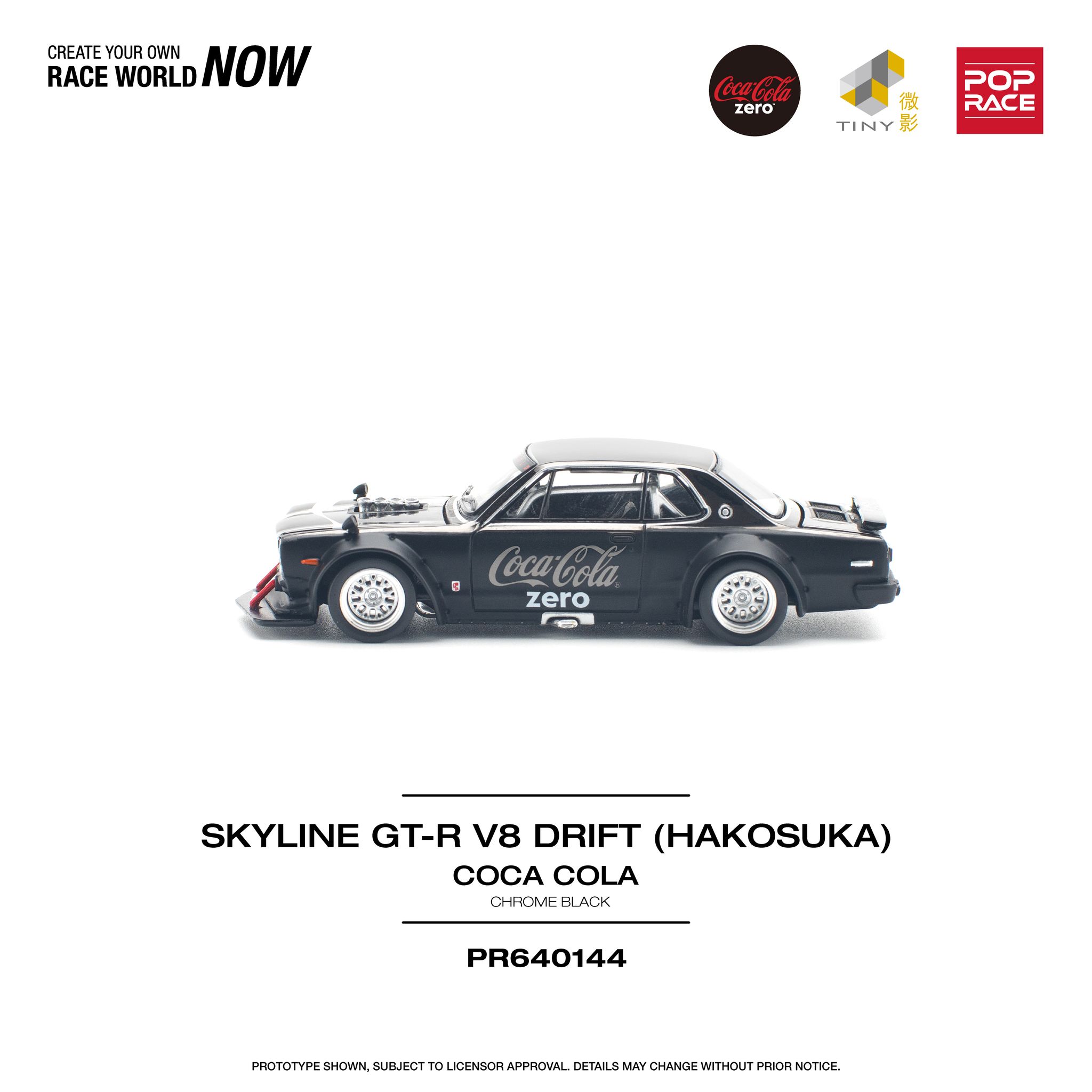 POP RACE MODEL 1/64  SKYLINE GT-R V8 DRIFT (HAKOSUKA) COCA COLA ZERO - BLACK CHROME_10