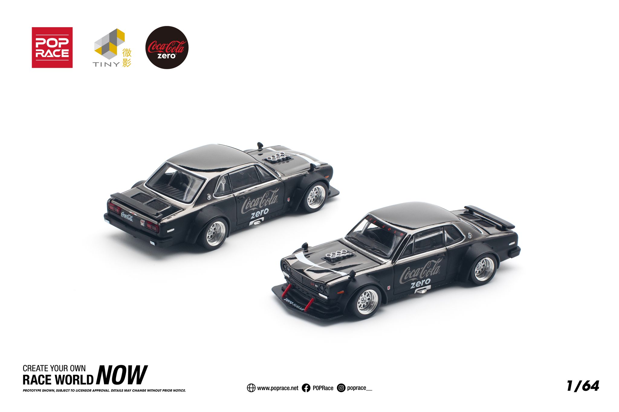 POP RACE MODEL 1/64  SKYLINE GT-R V8 DRIFT (HAKOSUKA) COCA COLA ZERO - BLACK CHROME_1