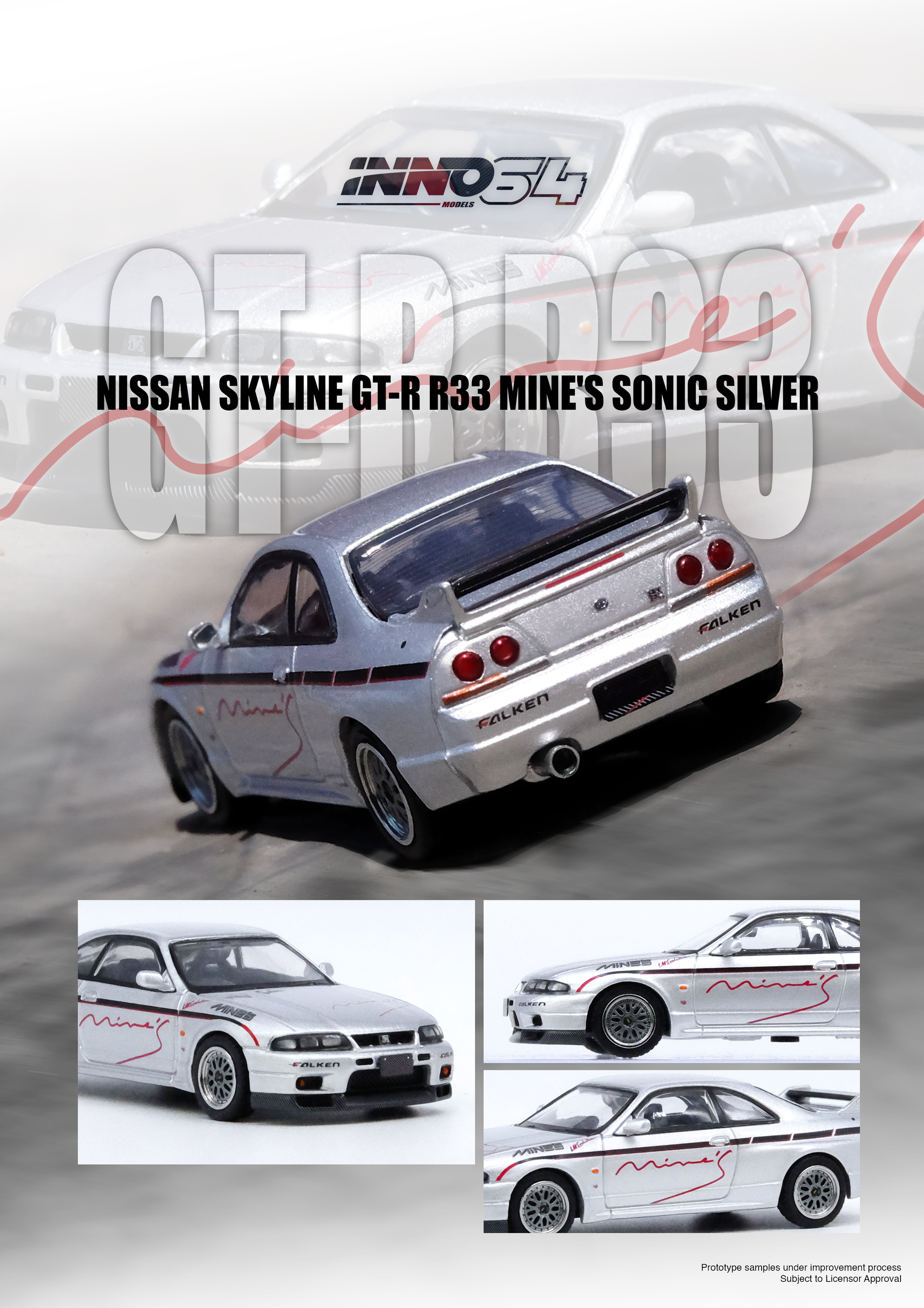 INNO MODEL 1/64 NISSAN SKYLINE GR-R (R33) "Tuned by Mine's" Silver_1