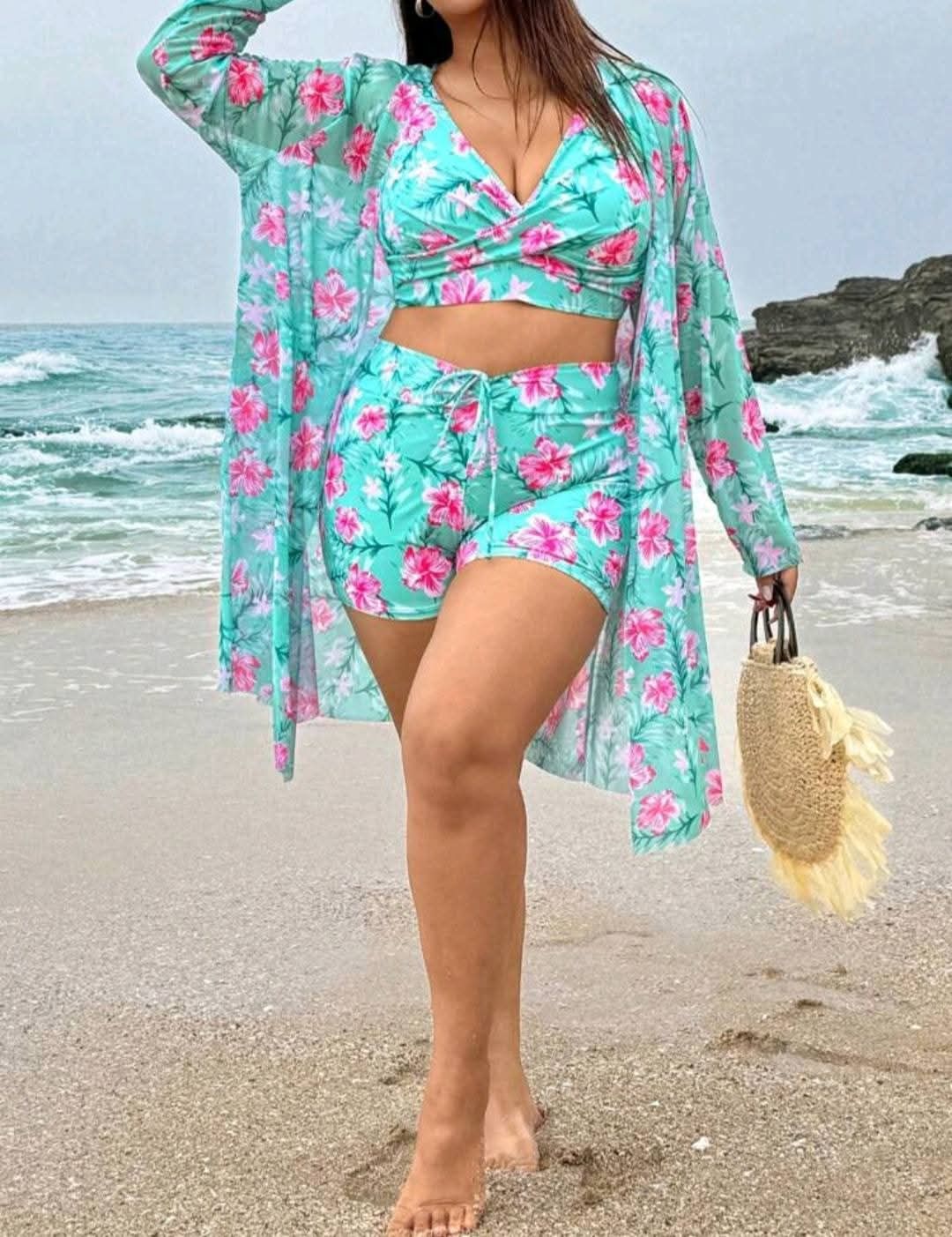 Ladies Plus Size Swimwear and Cover Up Set_5