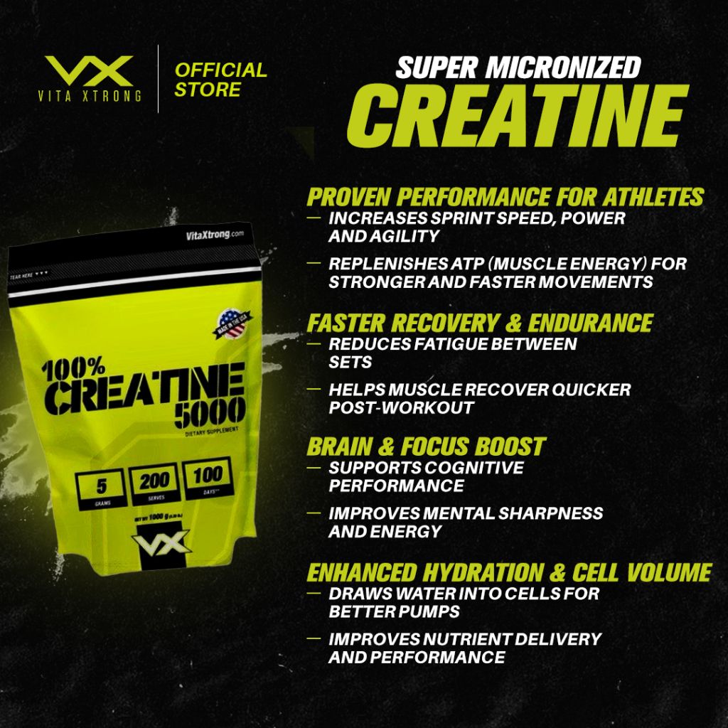 Vitaxtrong Creatine Monohydrate (500g) | Super Micronized Powder • Muscle Strength & Recovery • Halal [VX]_3