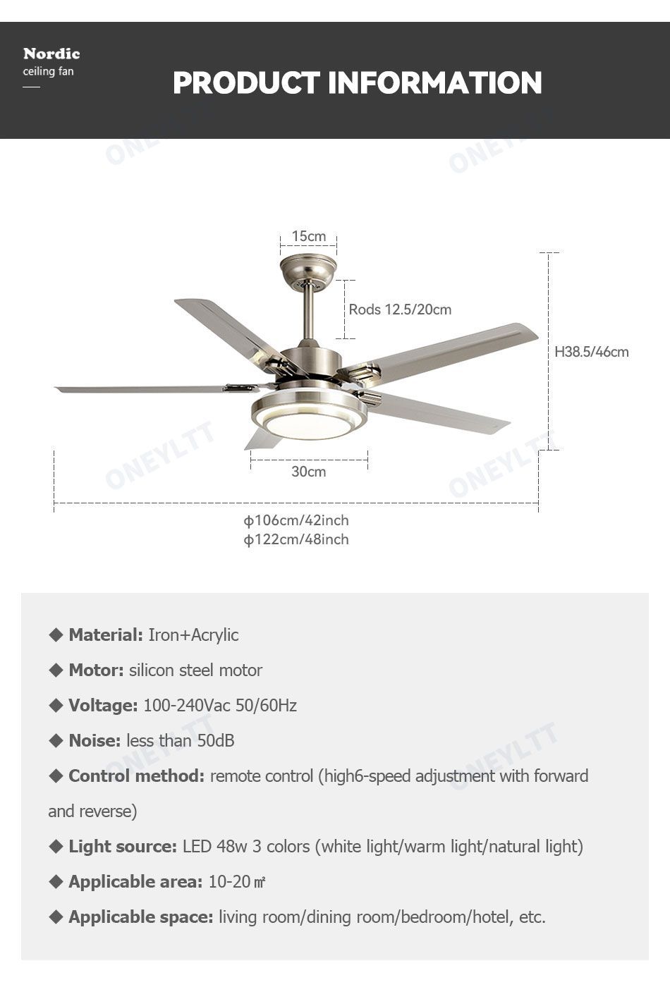 Kipas Angin Ceiling Plafon Gantung Sejuk Merata Serasa AC Dengan Lampu Tiga Warna Remote Control Stainless Premium Modern Garansi 1 Tahun_10
