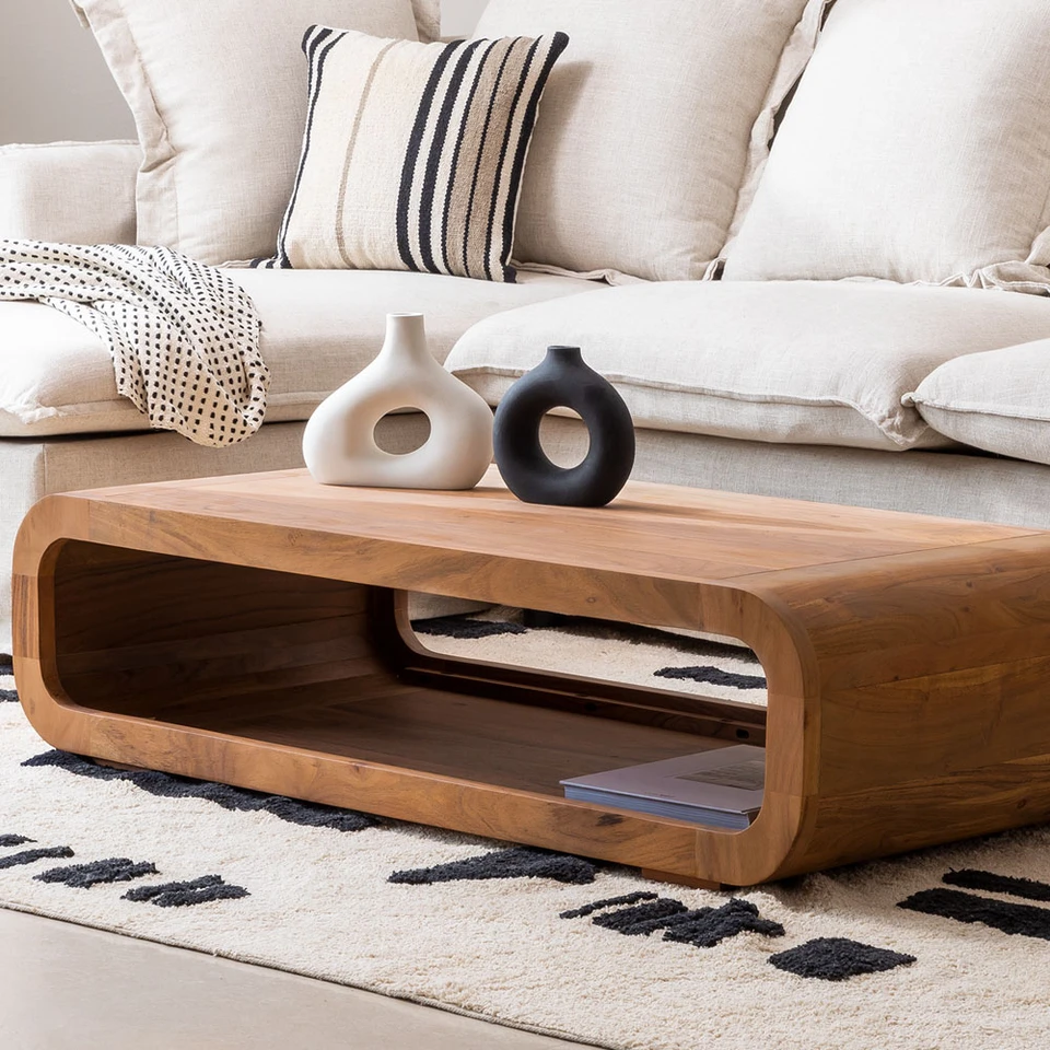 Coffee Table Meja Sofa Kayu Jati Vintage - Meja Tamu Ruang Tamu Teak Wood Desain Modern Minimalis Estetik Gaya Eropa Cocok untuk Hunian Rumah Kantor Hall Teras _0