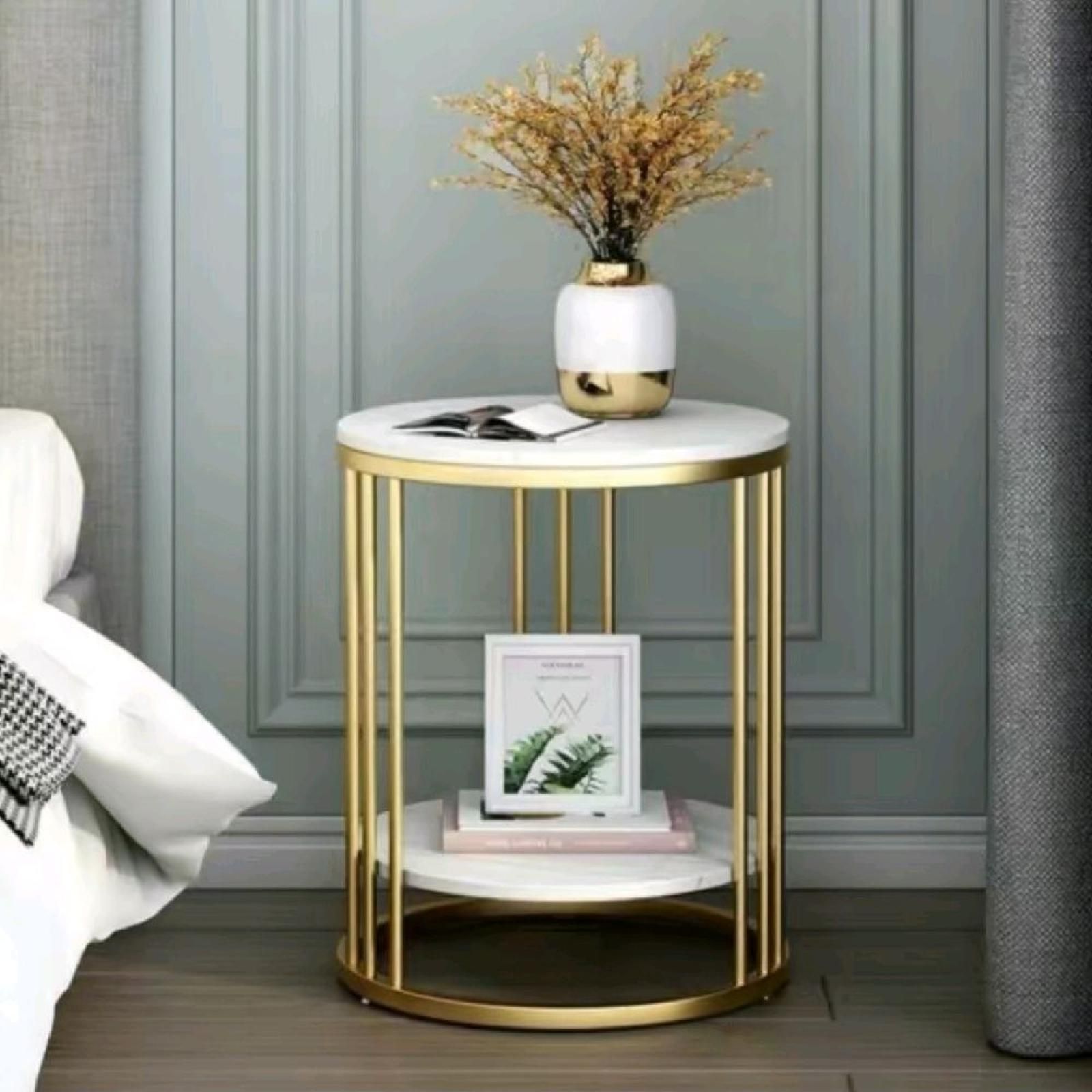 Meja Bulat - Coffee Table Material Marmer Stainless Kualitas Premium Untuk Meja Sisi Sudut Sofa Elegan dan Mewah_0