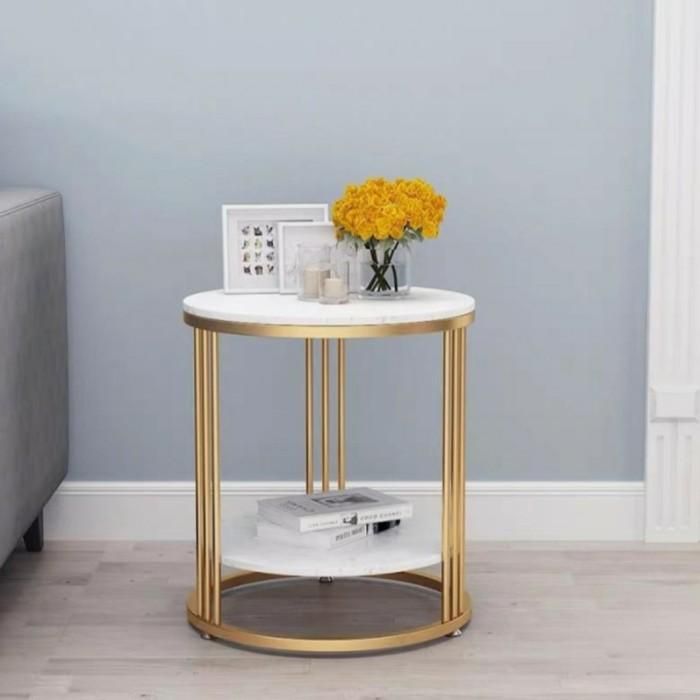 Meja Bulat - Coffee Table Material Marmer Stainless Kualitas Premium Untuk Meja Sisi Sudut Sofa Elegan dan Mewah_3