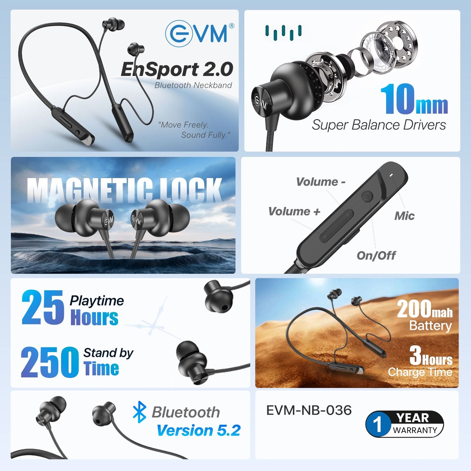 EVM EnSport 2.0 Wireless Neckband with 25H Battery Life, Bluetooth 5.2, Fast Charging, Deep Bass–1 Year Warranty (EVM-NB-036)_2