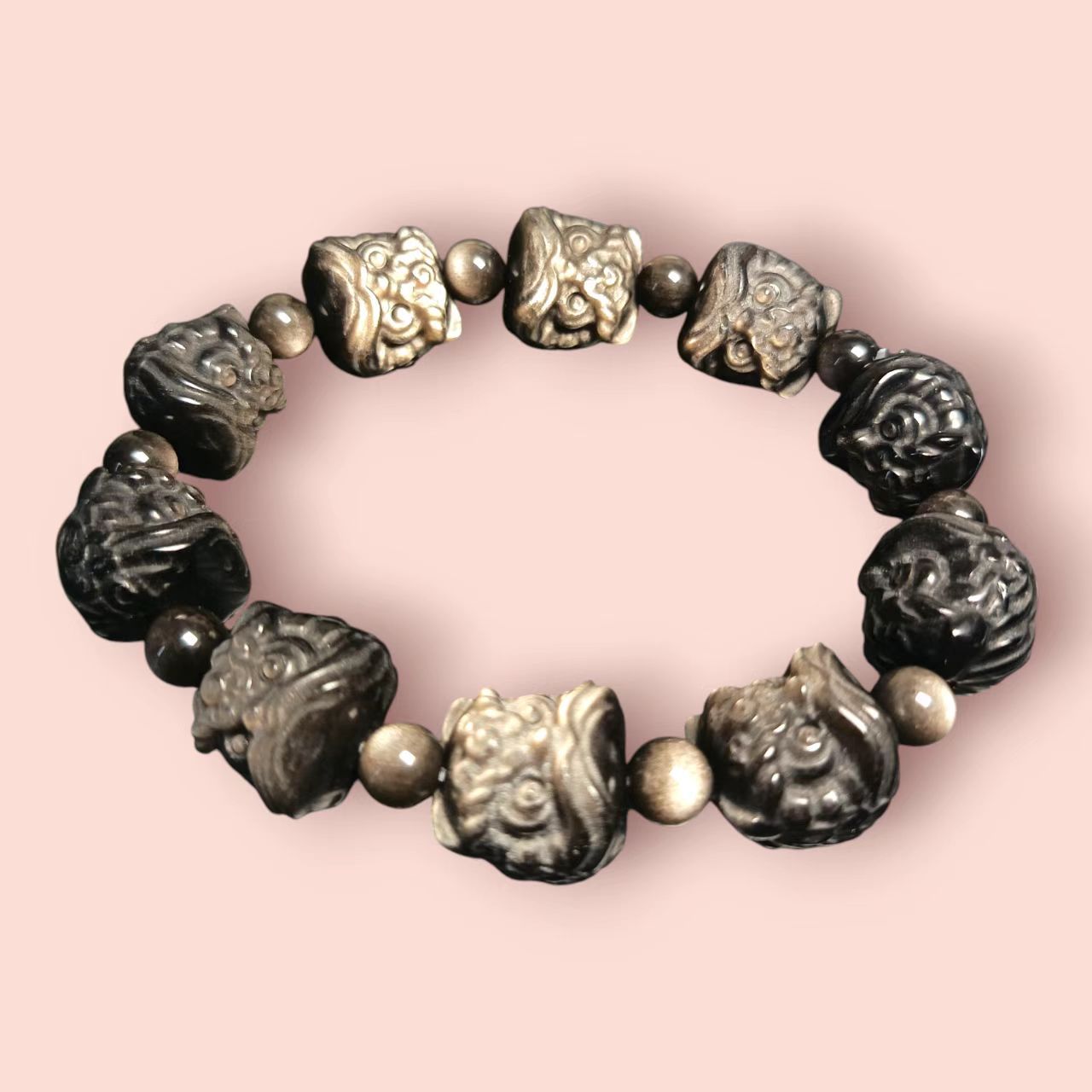 SILVER OBSIDIAN LION HEAD CARVED _1