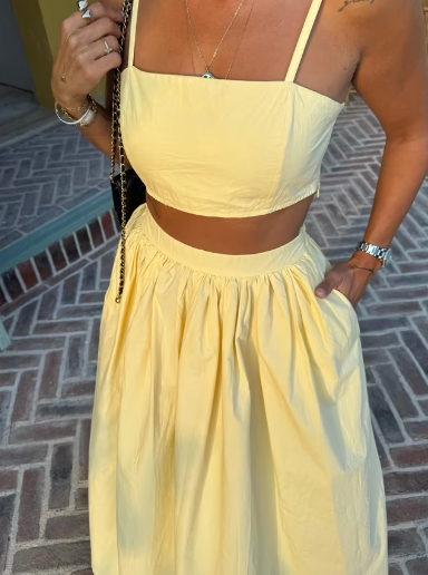 Yellow Flared Maxi Skirt With High Waist_3