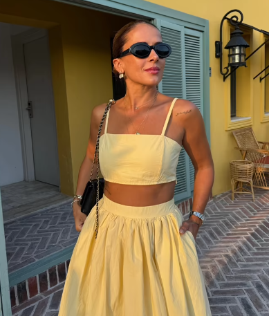 Yellow Flared Maxi Skirt With High Waist_5