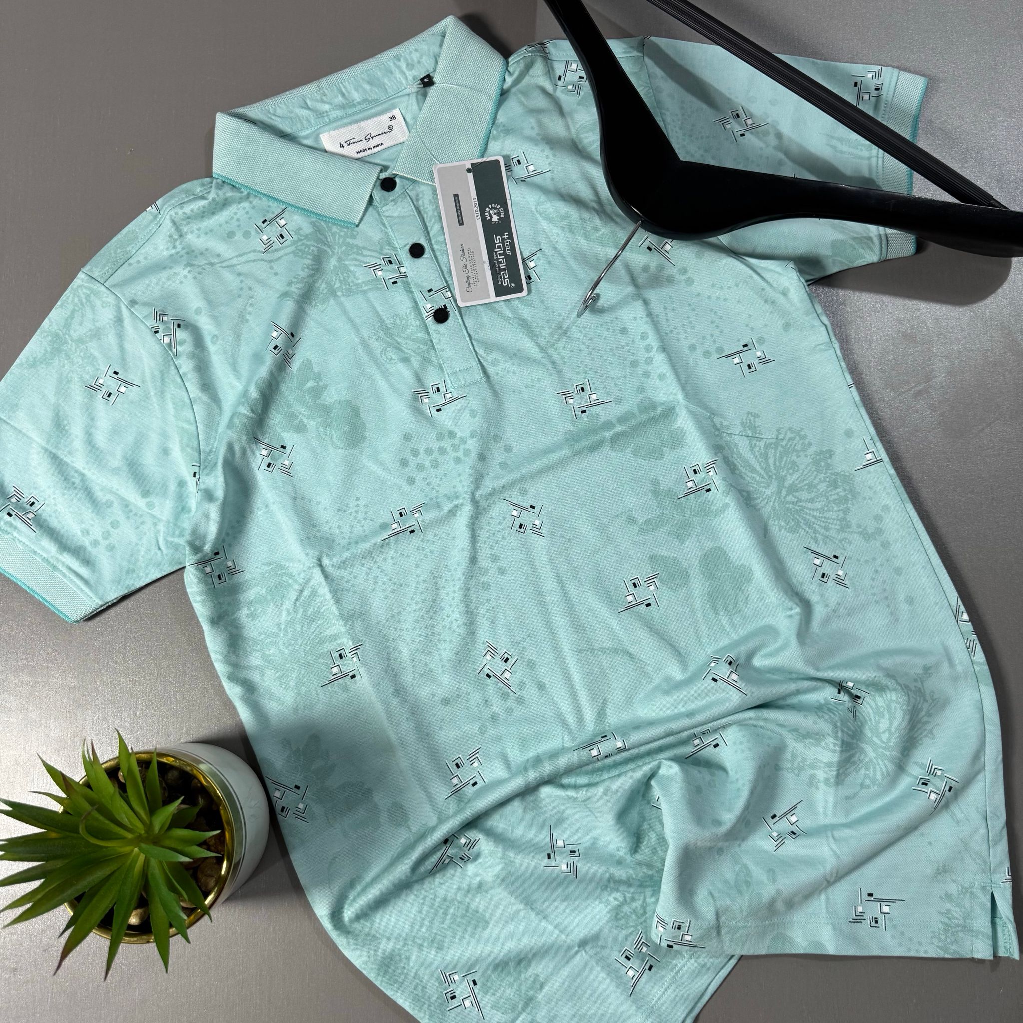 FOUR SQUARES PATTERNED POLO SHIRT-  MINT GREEN_0