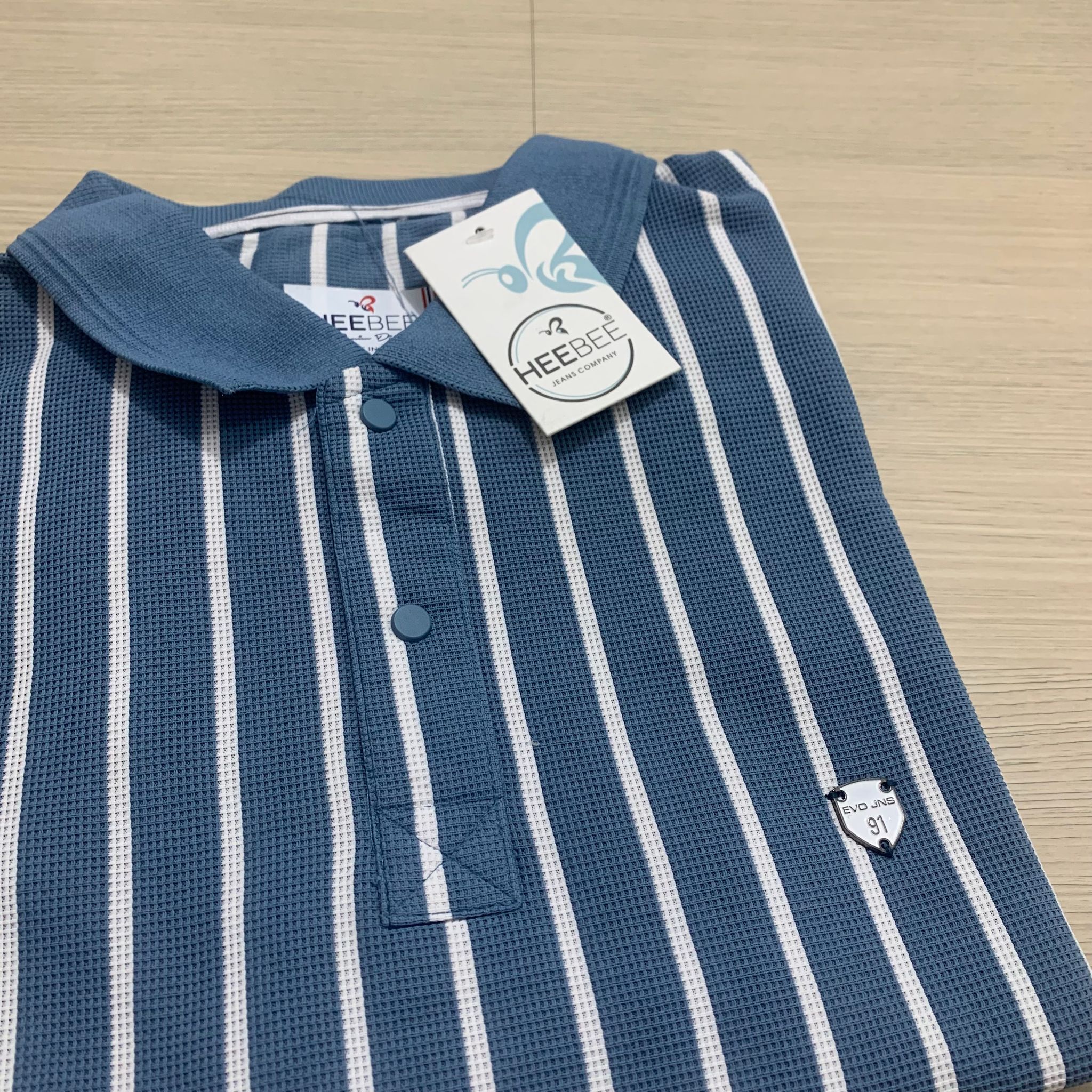HEEBEE VERTICAL SPRIPPED POLO SHIRT - BLUE_1