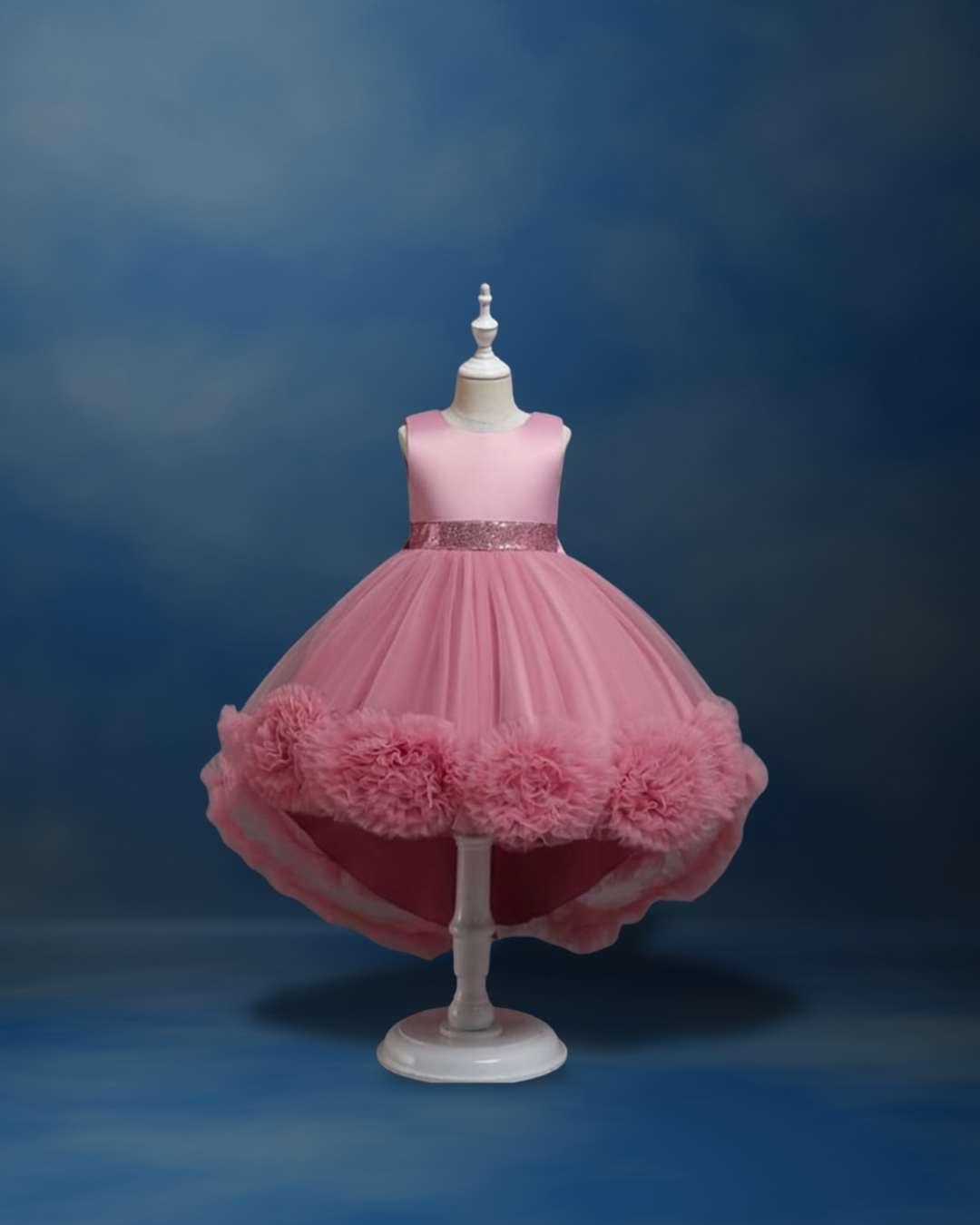 Girl White Long Tailing Party Dress Tulle Princess Ball Gown Dress_0