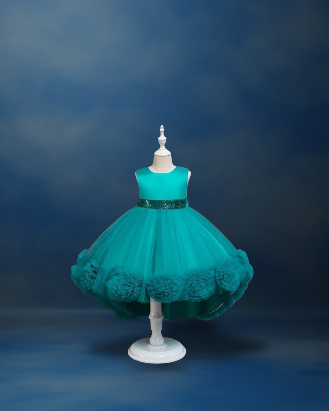 Girl White Long Tailing Party Dress Tulle Princess Ball Gown Dress_3