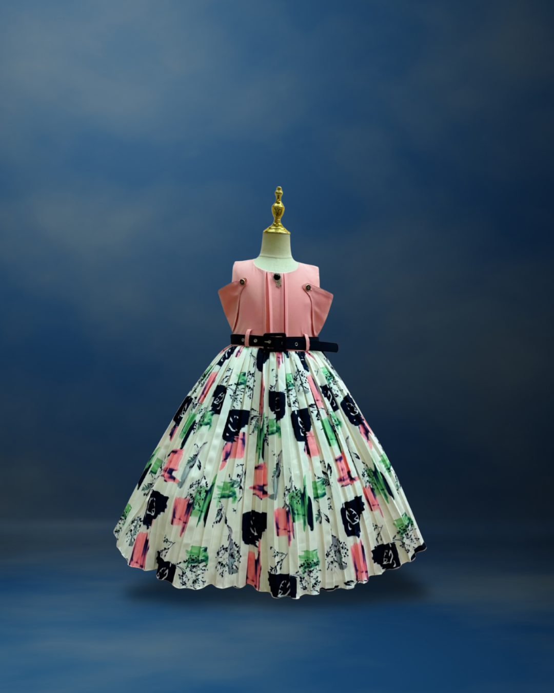 Lemon Green Top and White Floral Pleated Skirt_4