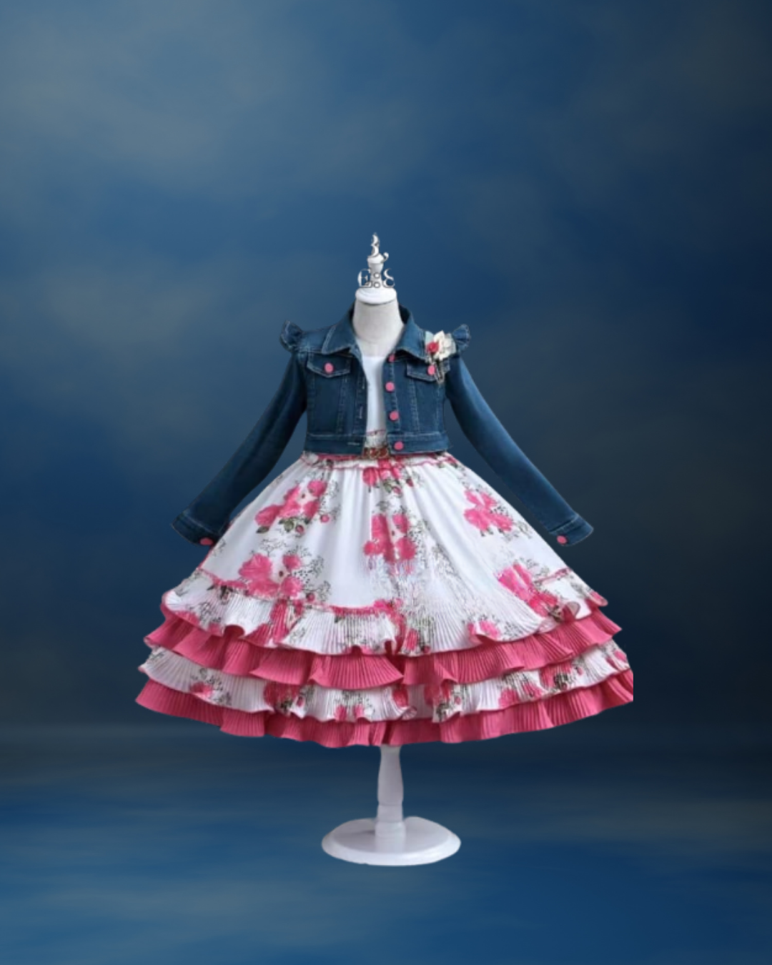 Nabotique Girls Dress & Belt in Creamy White with red flowers and Red lining_2