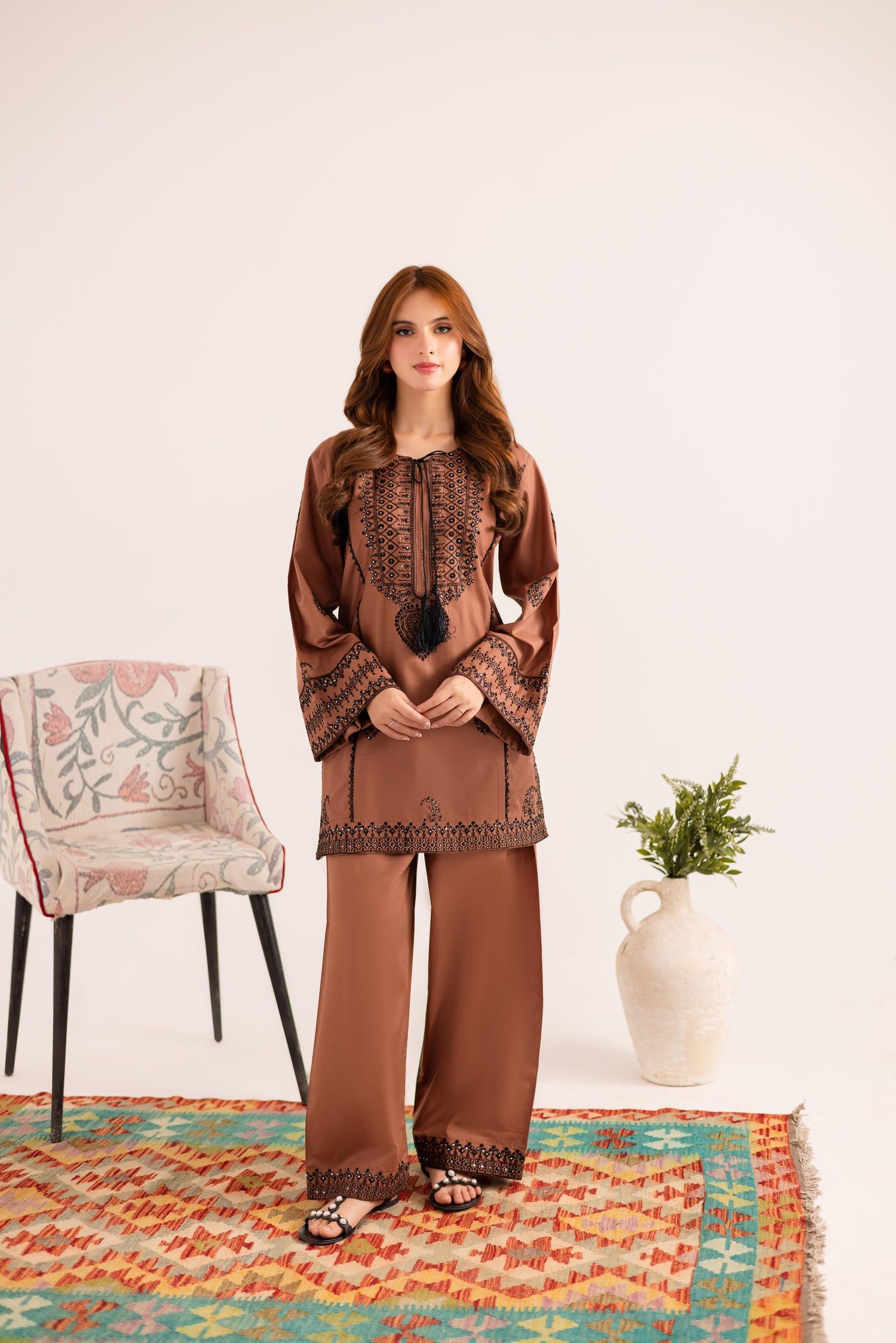 2PC Embroidered Dress - 1126_5