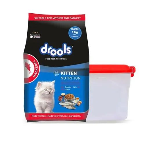 Drools Kitten &#038; Mother Cats Dry Food Mackerel 1kg + Free Container_0
