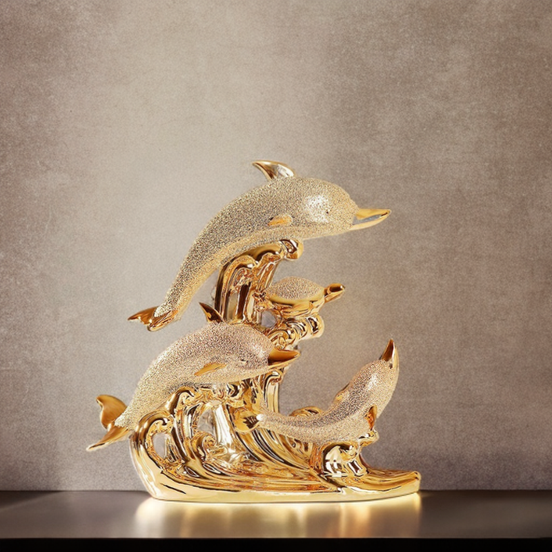 Pajangan Meja Patung Dolphin Lumba Lumba Keramik Oranment Kebijakan dan Kebaikan Dekorasi Rumah Kantor_2