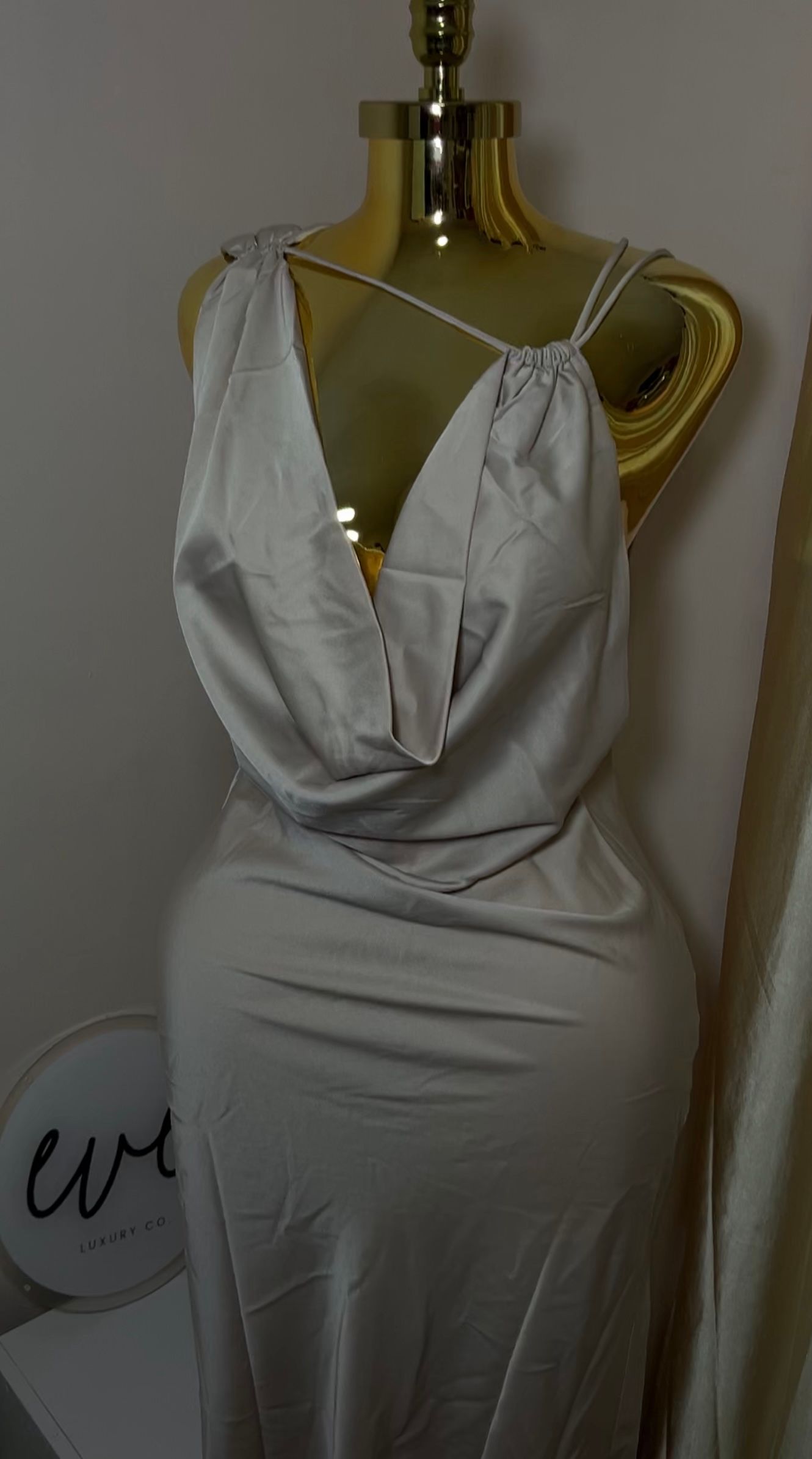 Cream Cowl Neck Dress_0