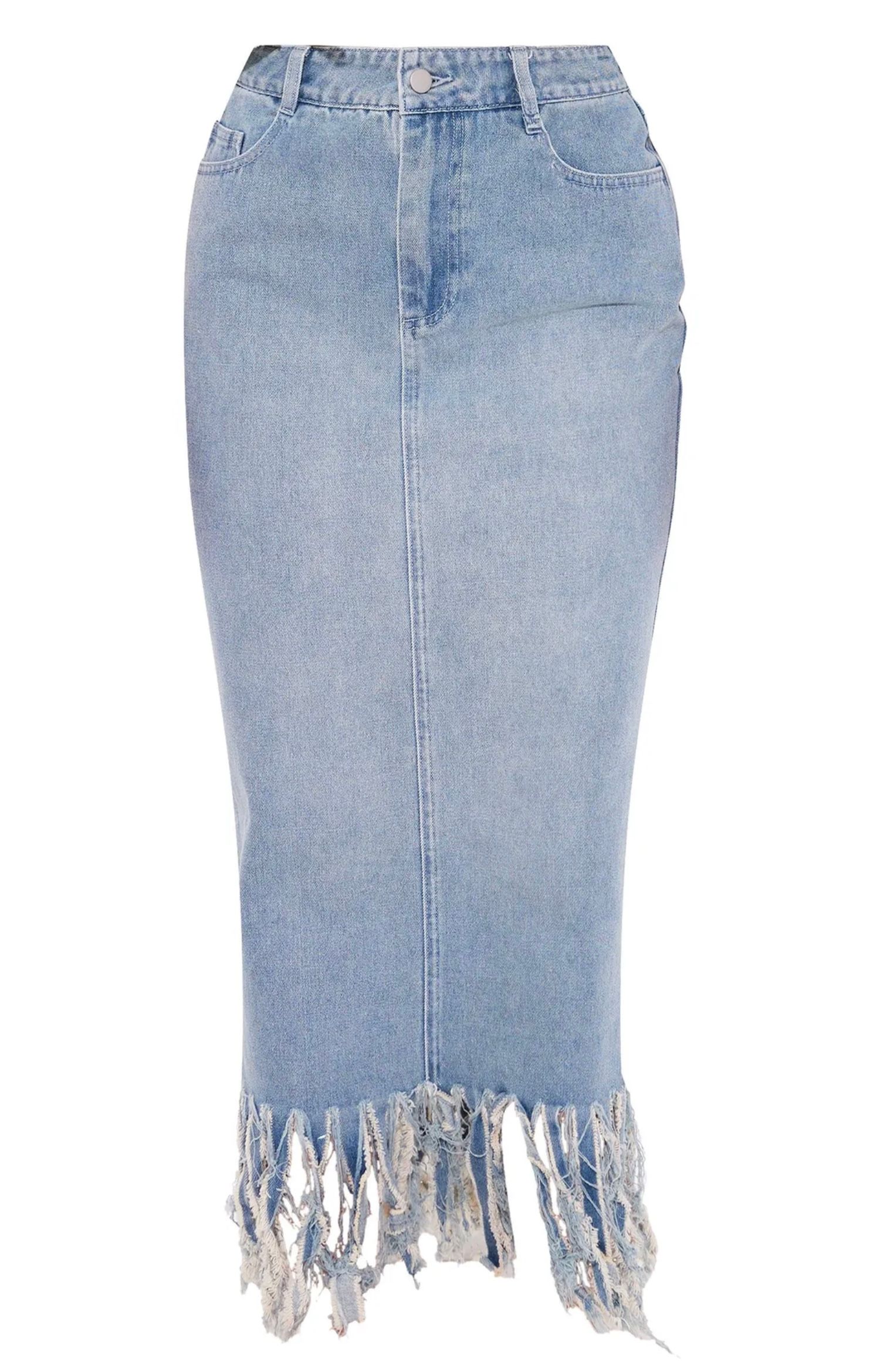 Fringe Denim Skirt_0