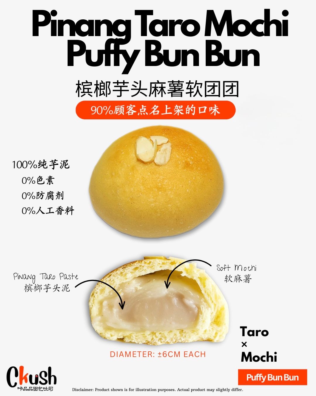 Pinang Taro Mochi Puffy Bun Bun (3 in a pack) 槟榔芋泥糯心软团团 (3入装 )_0