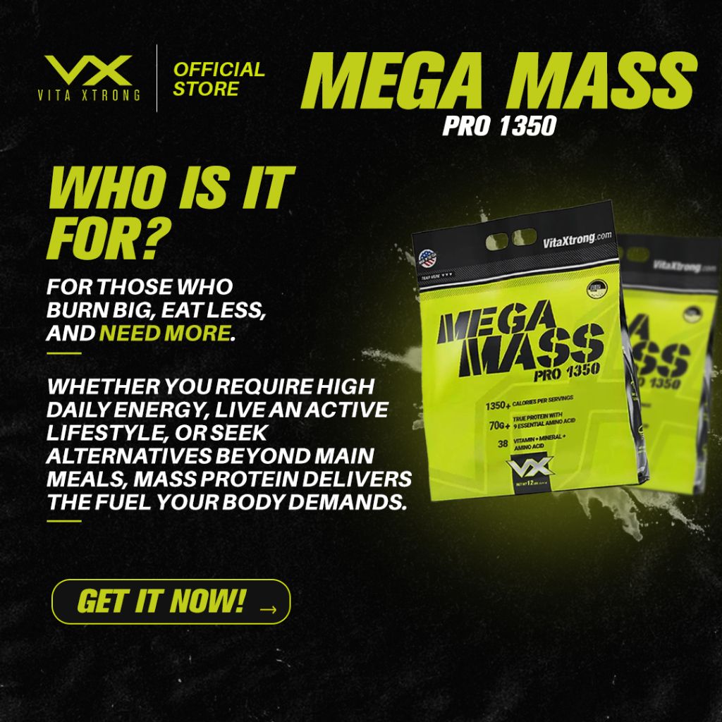 VITAXTRONG MEGA MASS PRO 1350 (6lbs/2.7kg) | 70g Protein, 1350 Calories, Added Casein + 38 Vitamins & Minerals [VX]_3