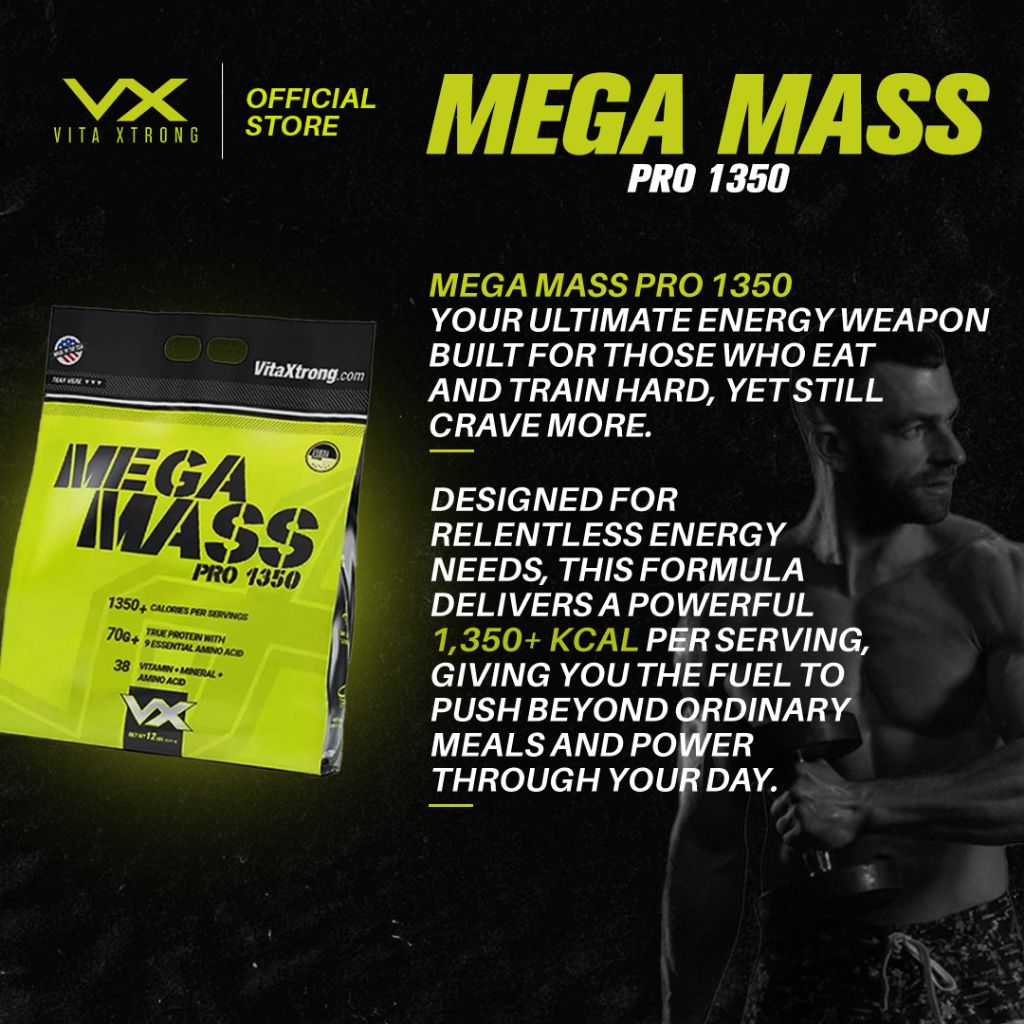 VITAXTRONG MEGA MASS PRO 1350 (6lbs/2.7kg) | 70g Protein, 1350 Calories, Added Casein + 38 Vitamins & Minerals [VX]_2