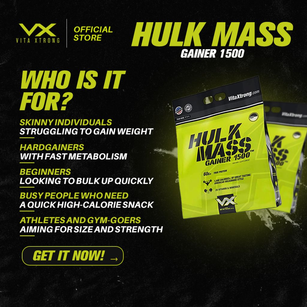 Vitaxtrong Hulk Mass Gainer 1500 (12lbs/5.4kg) | High Calorie Protein Muscle Gainer [VX]_3