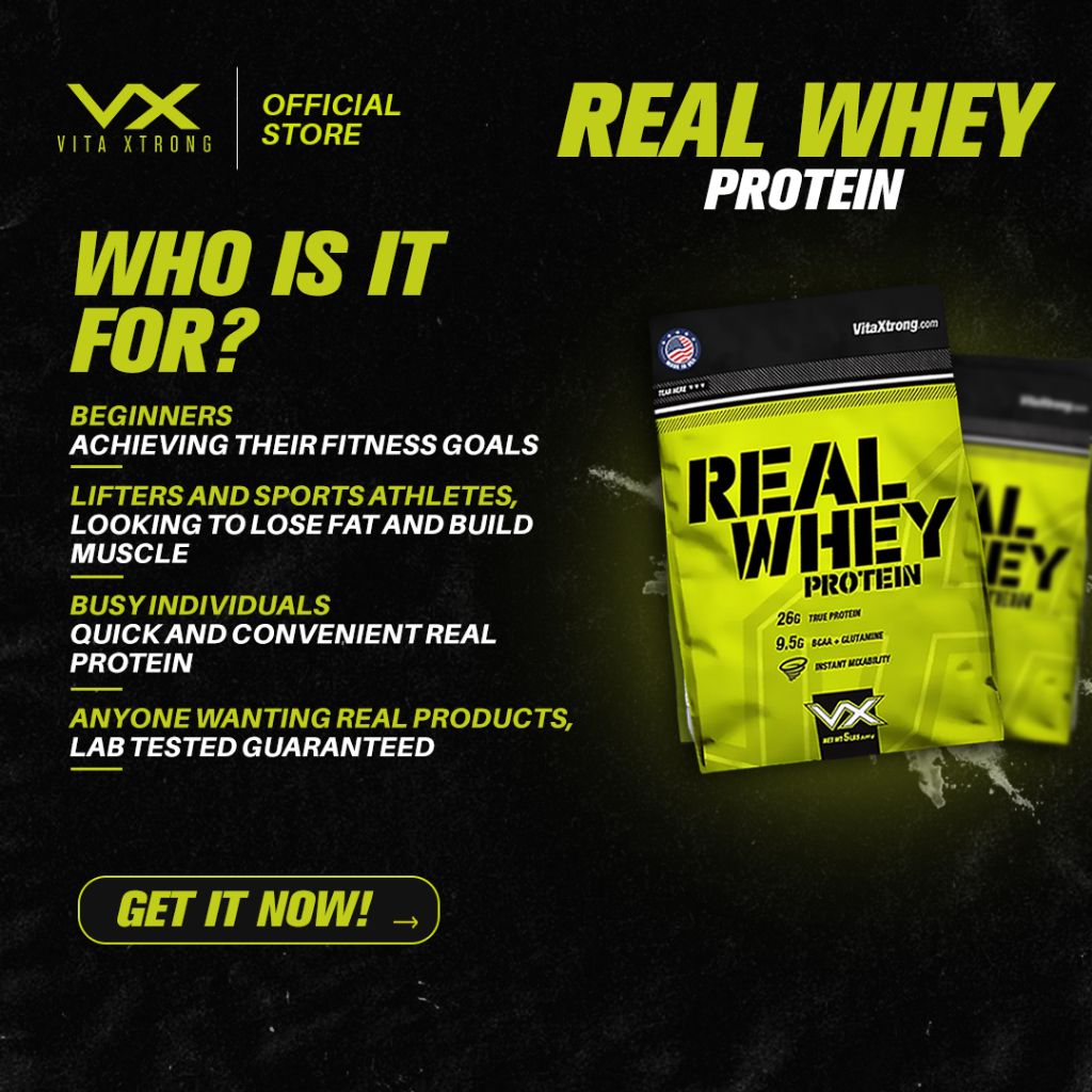 VITAXTRONG REAL WHEY (2lbs/1kg) | 26g Protein, Low Carb, Build Muscle & Burn Fat, Third-Party Lab Tested [VX]_2