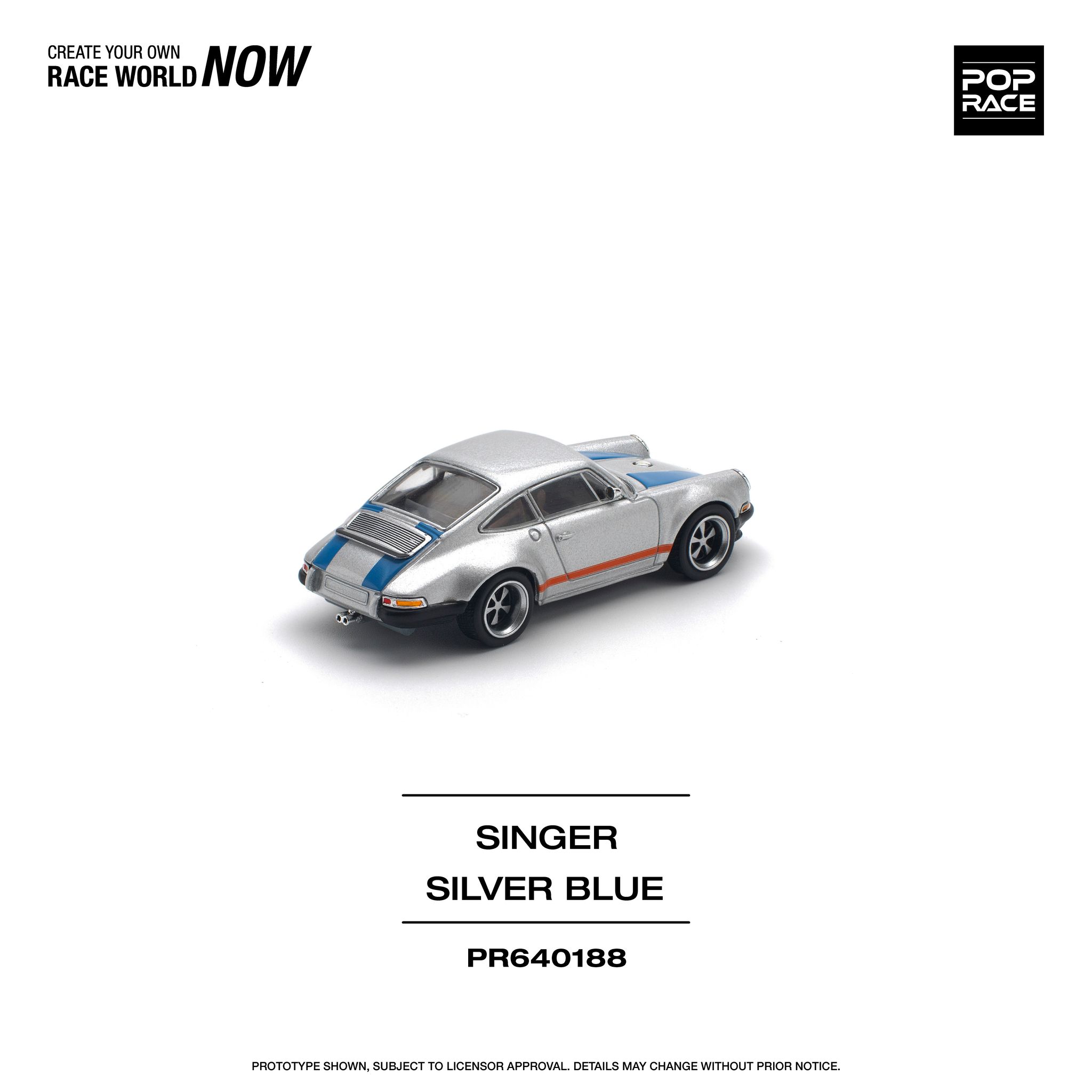 POP RACE MODEL 1/64 PORSCHE SINGER - SILVER/BLUE_8