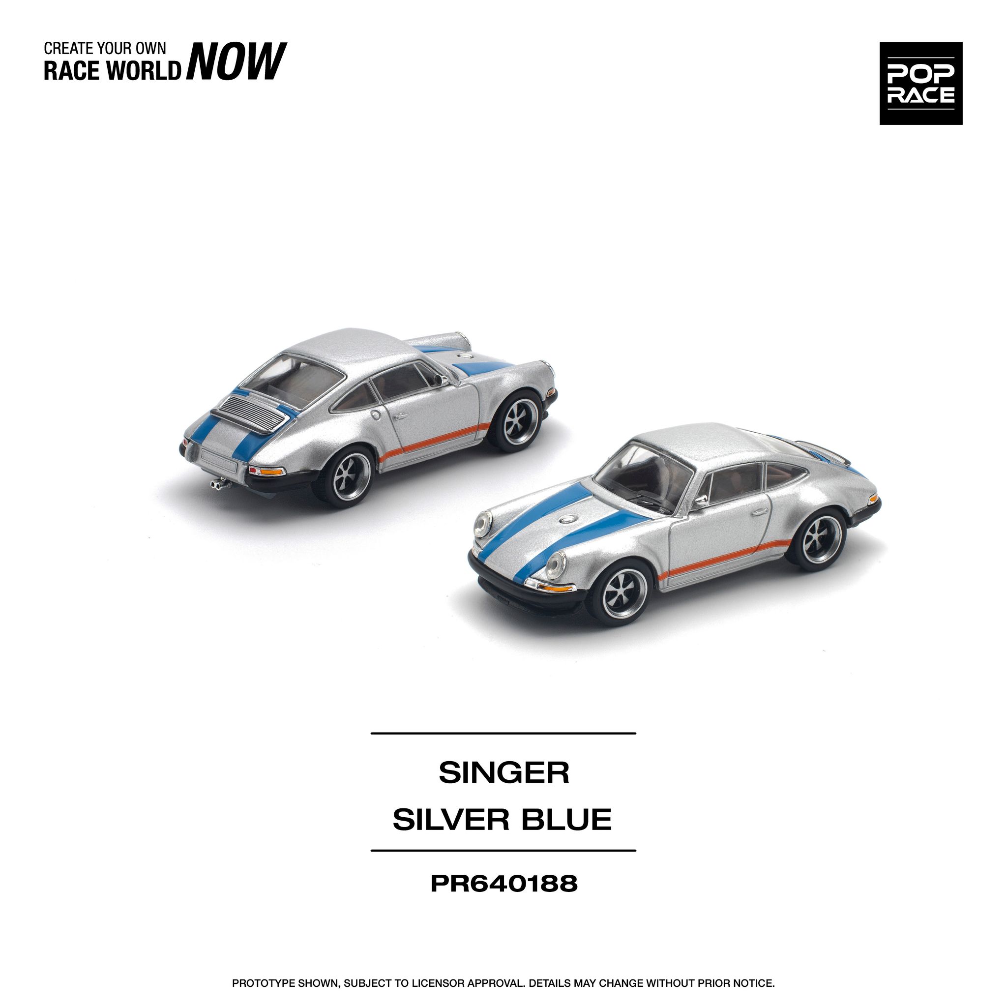 POP RACE MODEL 1/64 PORSCHE SINGER - SILVER/BLUE_9