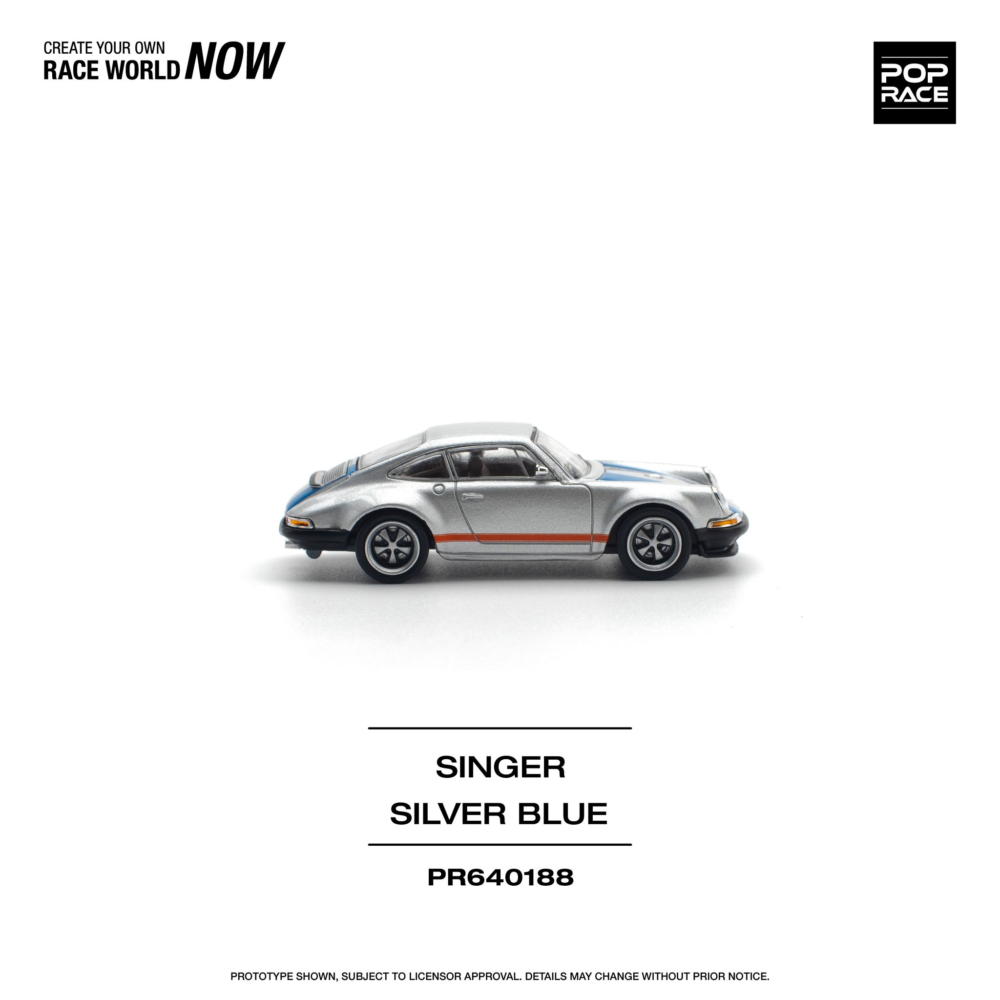 POP RACE MODEL 1/64 PORSCHE SINGER - SILVER/BLUE_5