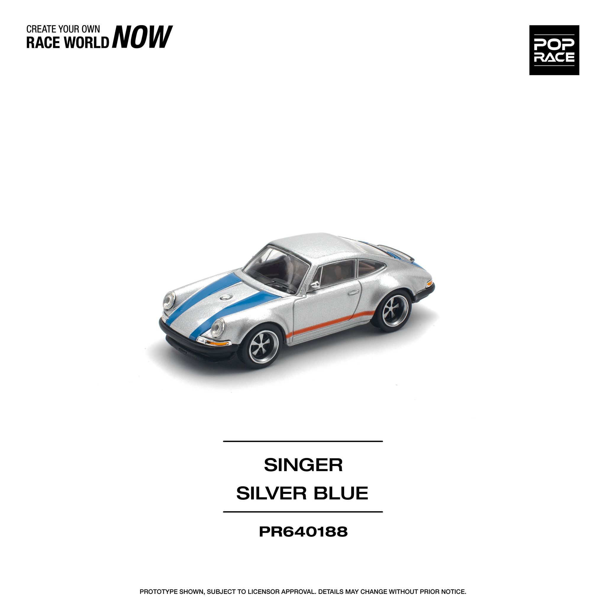 POP RACE MODEL 1/64 PORSCHE SINGER - SILVER/BLUE_7