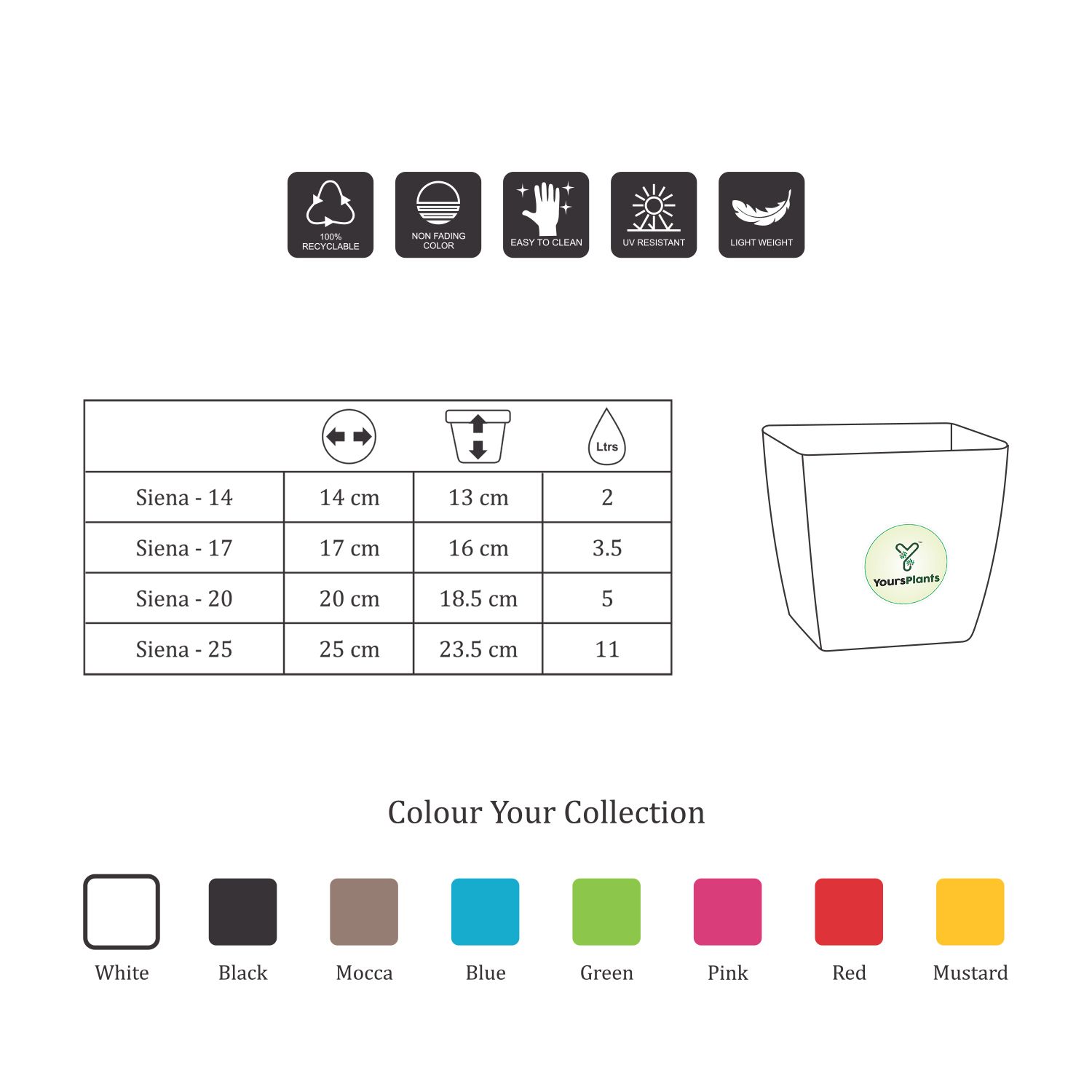 Siena Square Planters | Pack of 2 Mustard Pot_2