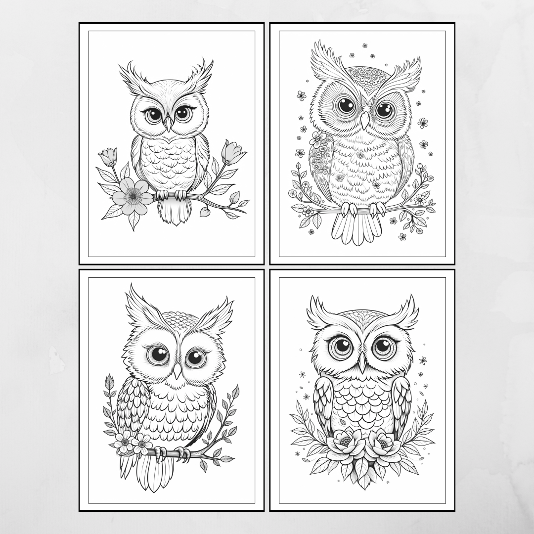 Wilin Digital - 30 Coloring Books / Lembar Mewarnai Digital Edisi Floral Owl_2