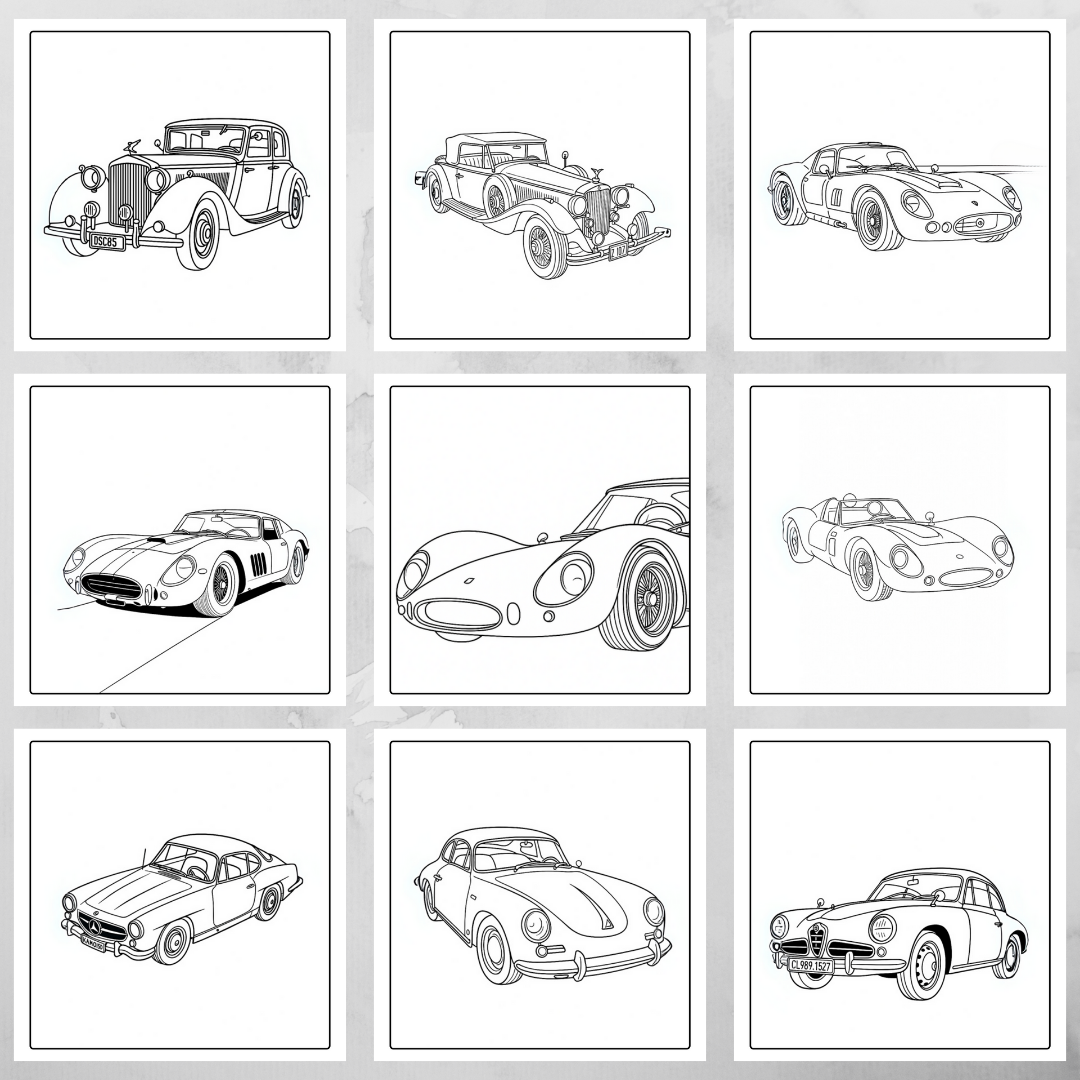 Wilin Digital - 30 Coloring book / Lembar mewarnai Edisi Classic Car_2