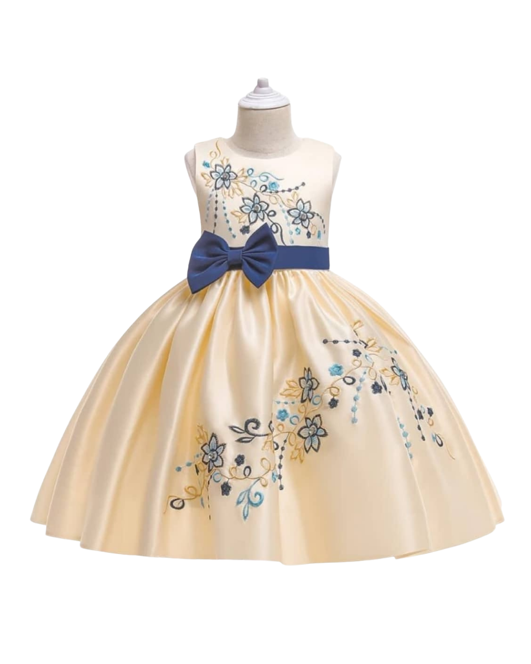 Girls Ivory Dresses with embroidered flower design _3