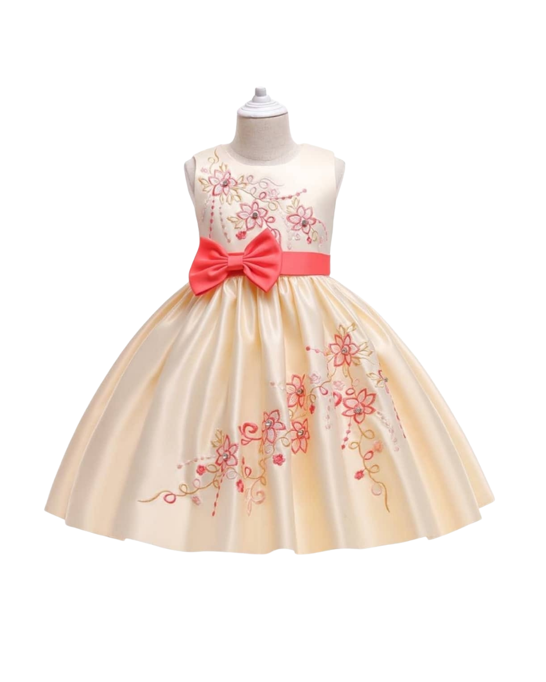 Girls Ivory Dresses with embroidered flower design _1