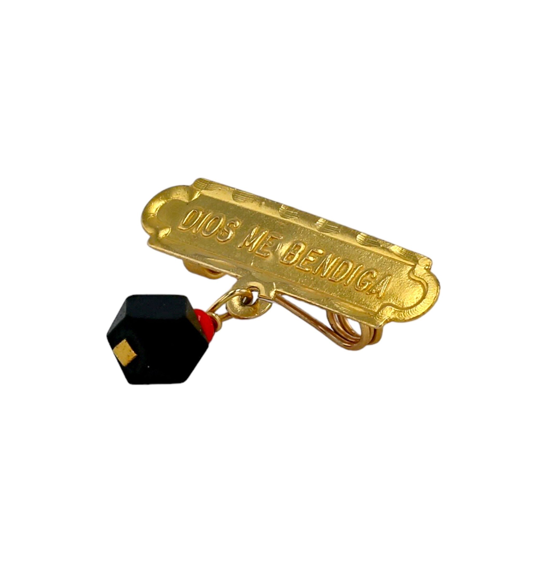 14k yellow gold Dios me bendiga azabache pin _0