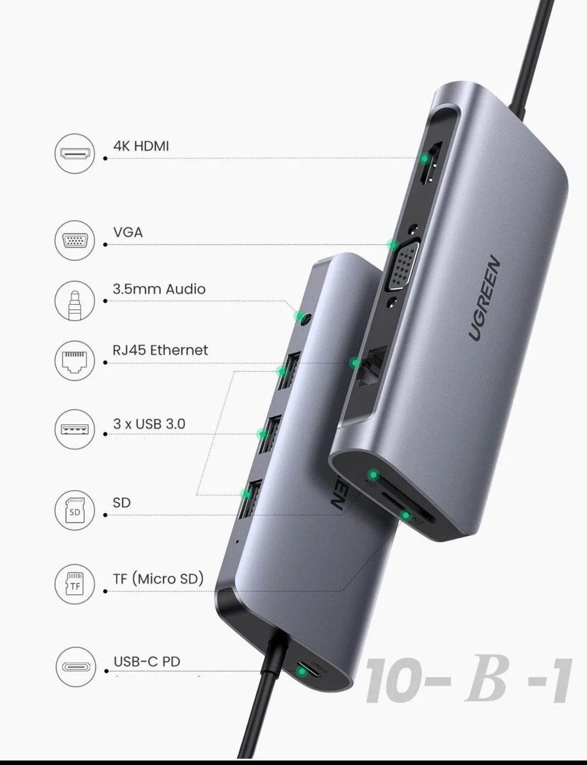 ✨ UGREEN Hub USB-C Multiport pour MacBook 💻 | HDMI 🎥 + 3xUSB 3.0 ⚡ + SD/TF 📸 + Thunderbolt 3 🚀_0