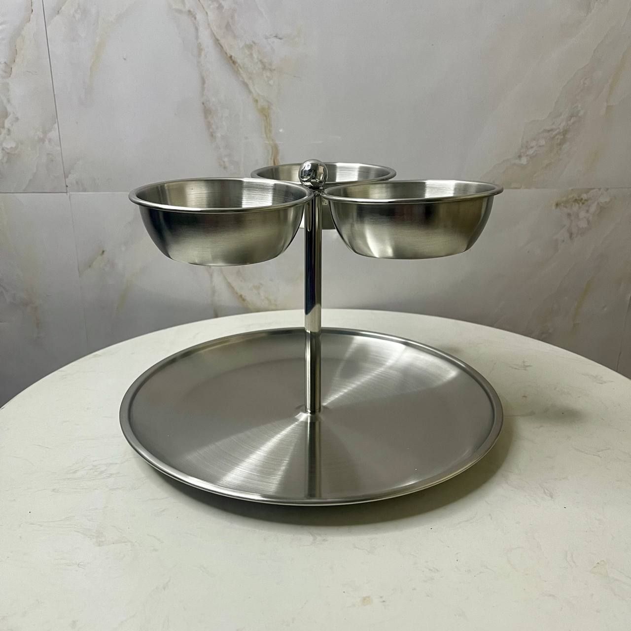 Silver 304 Stainless-Steel 3-Bowl Double Tier Food & Snacks Display (S13)_2