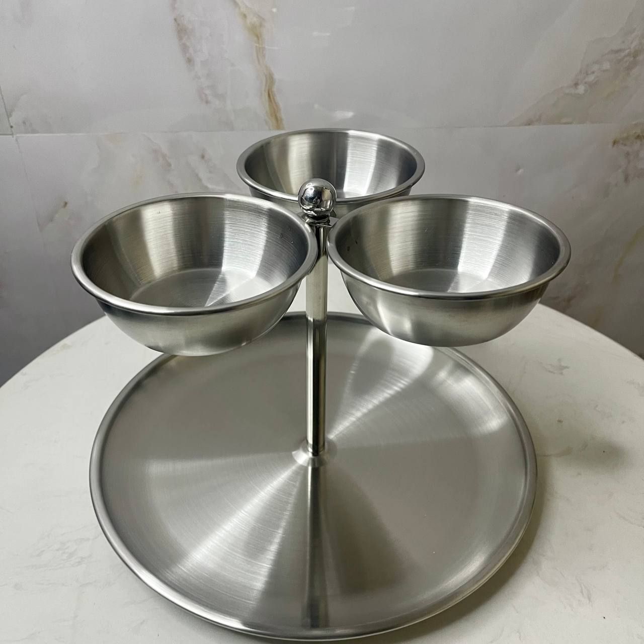 Silver 304 Stainless-Steel 3-Bowl Double Tier Food & Snacks Display (S13)_0