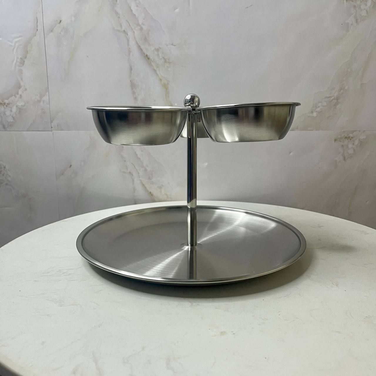 Silver 304 Stainless-Steel 3-Bowl Double Tier Food & Snacks Display (S13)_1