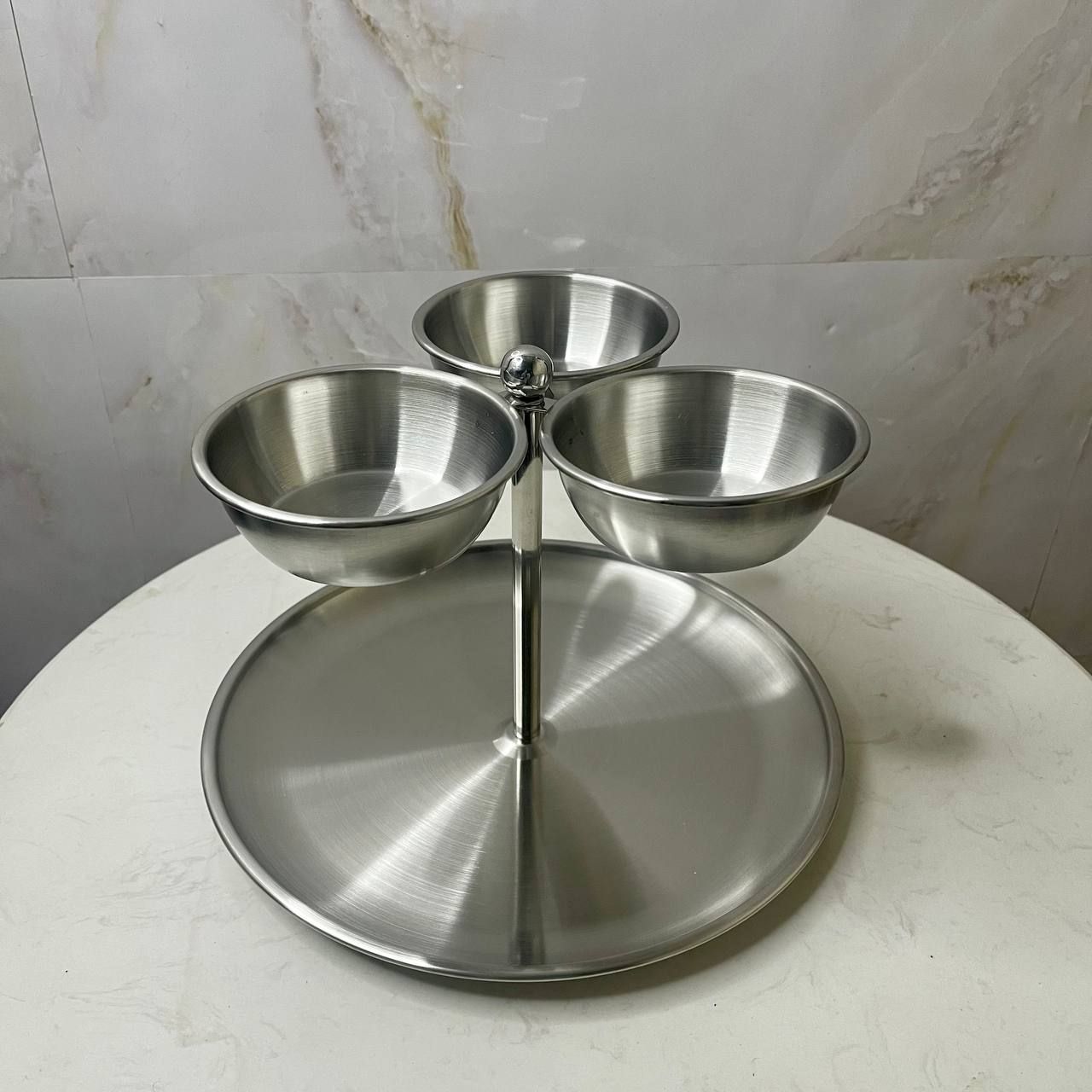 Silver 304 Stainless-Steel 3-Bowl Double Tier Food & Snacks Display (S13)_3