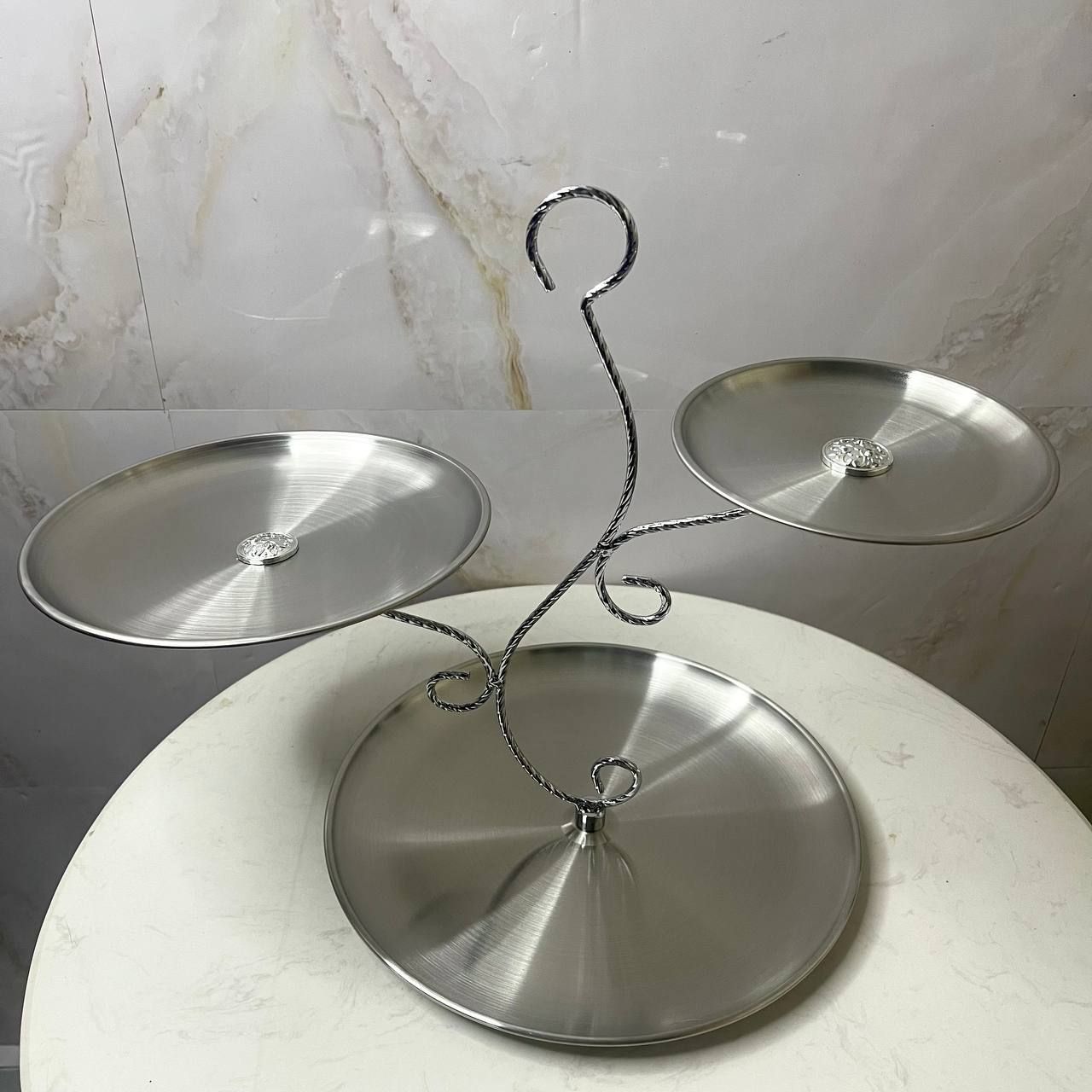 Silver Floral Vine Style 3-Tier Food/ Cake Display Plates (S15)_0