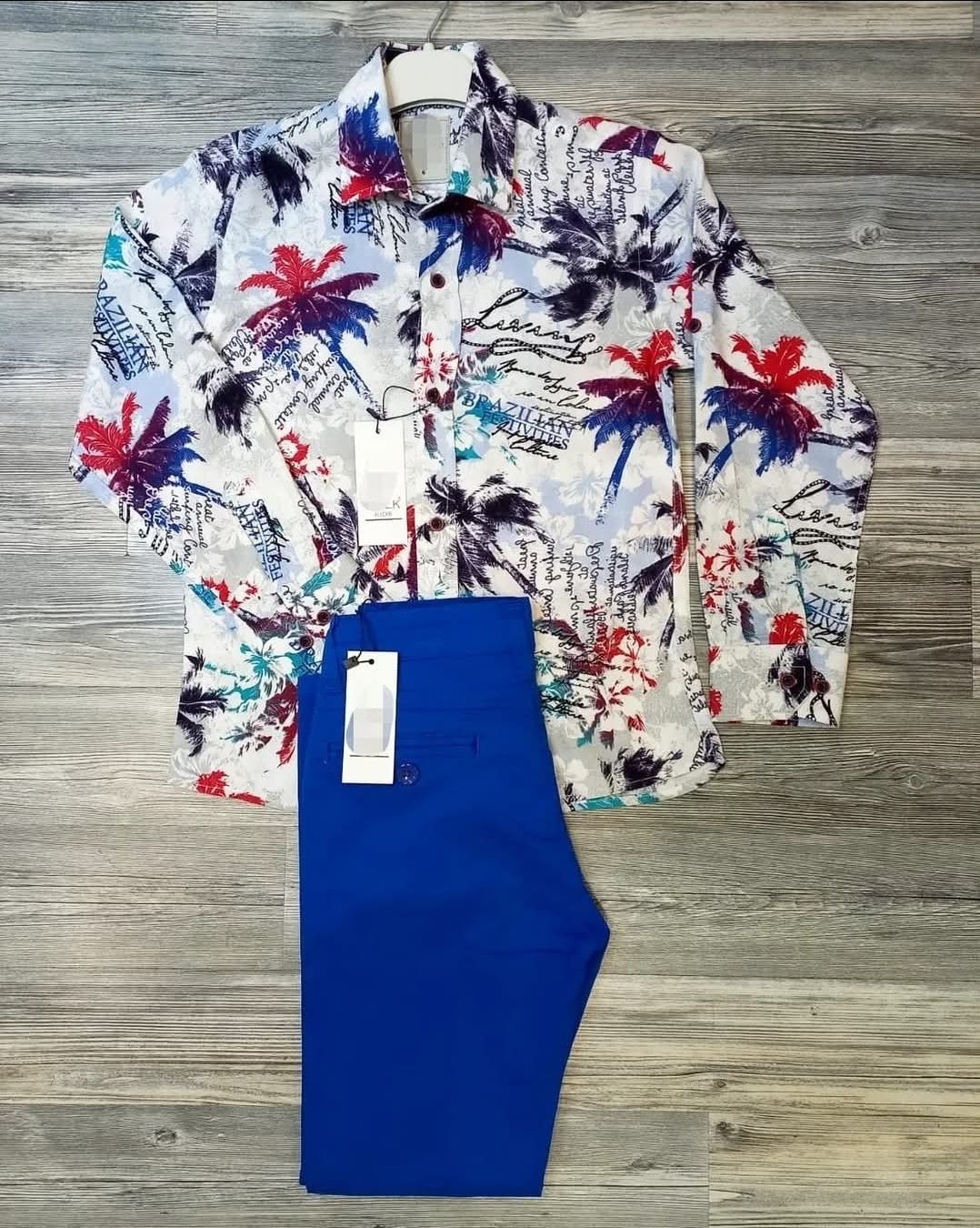 Royal Blue Trousers and Matching Floral Shirt _0